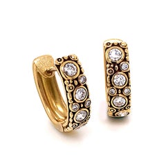 Alex Sepkus "Oval Hoop" Earrings with White Diamonds in 18 Karat Yellow Gold