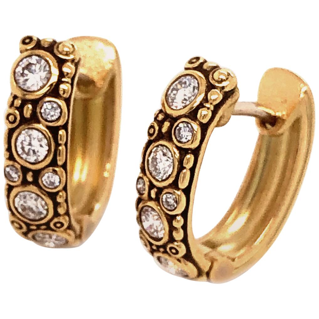 Alex Sepkus "Oval Hoop" Earrings with White Diamonds in 18 Karat Yellow Gold For Sale