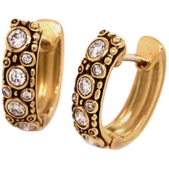 Alex Sepkus "Oval Hoop" Earrings with White Diamonds in 18 Karat Yellow Gold