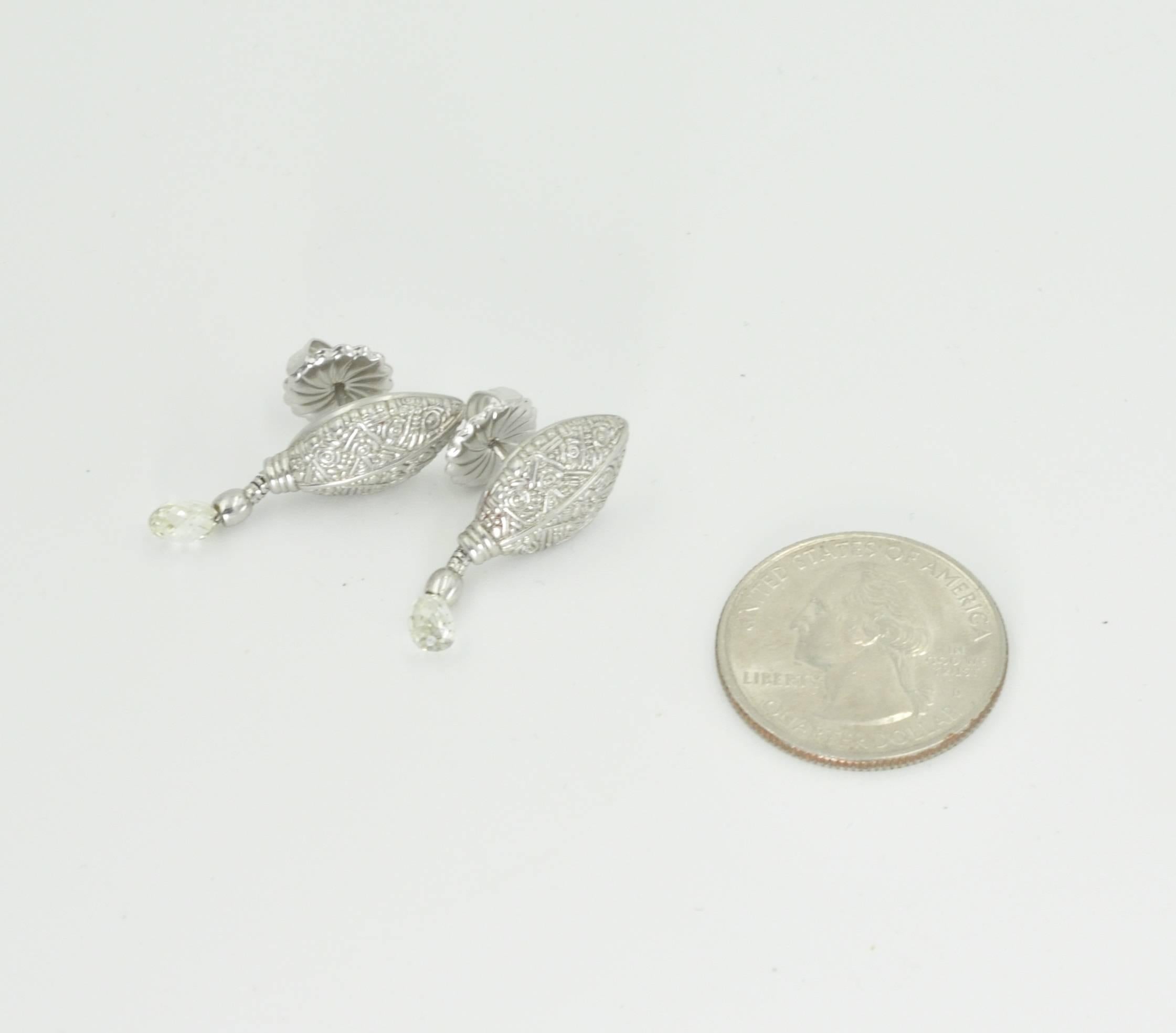 Alex Sepkus Platinum Leaf Diamond Briolet Earrings Pre Owned In Excellent Condition In Dallas, TX