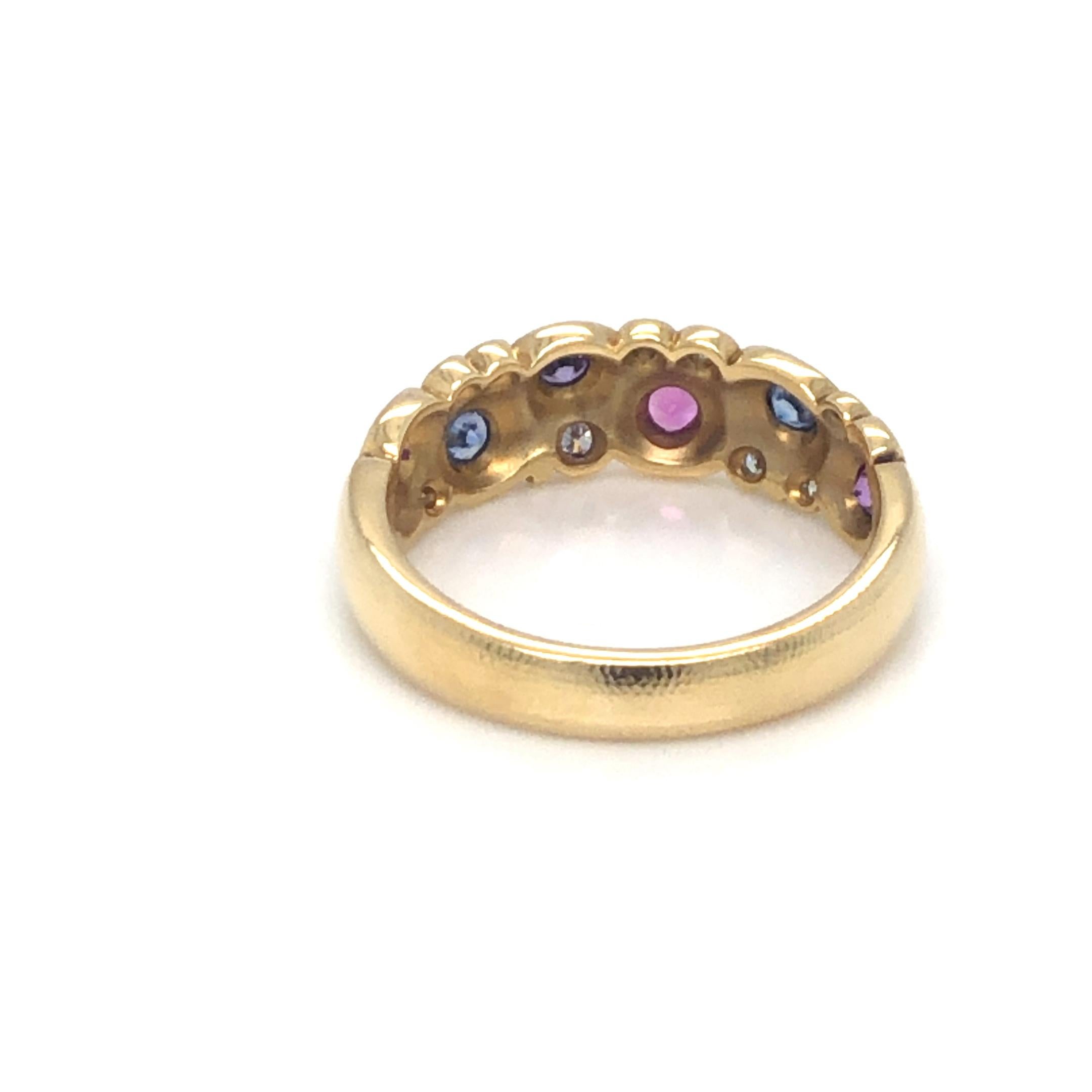 Round Cut Alex Sepkus Sapphire and Diamond 'Candy' Ring 18K Yellow Gold For Sale