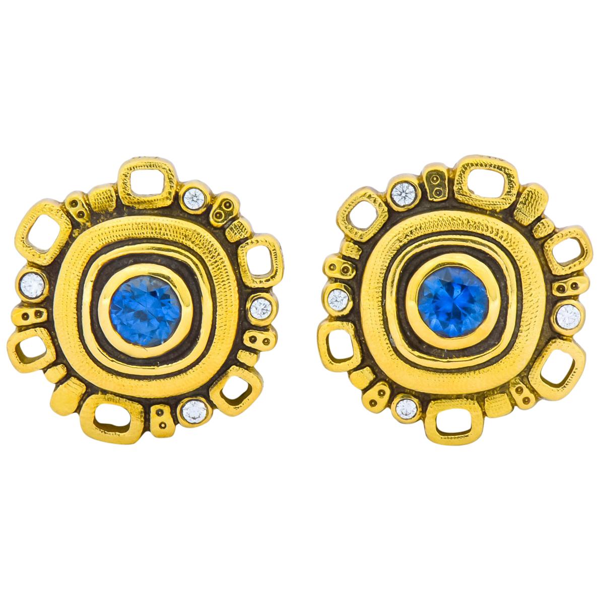 Alex Sepkus Sapphire Diamond 18 Karat Gold Earrings