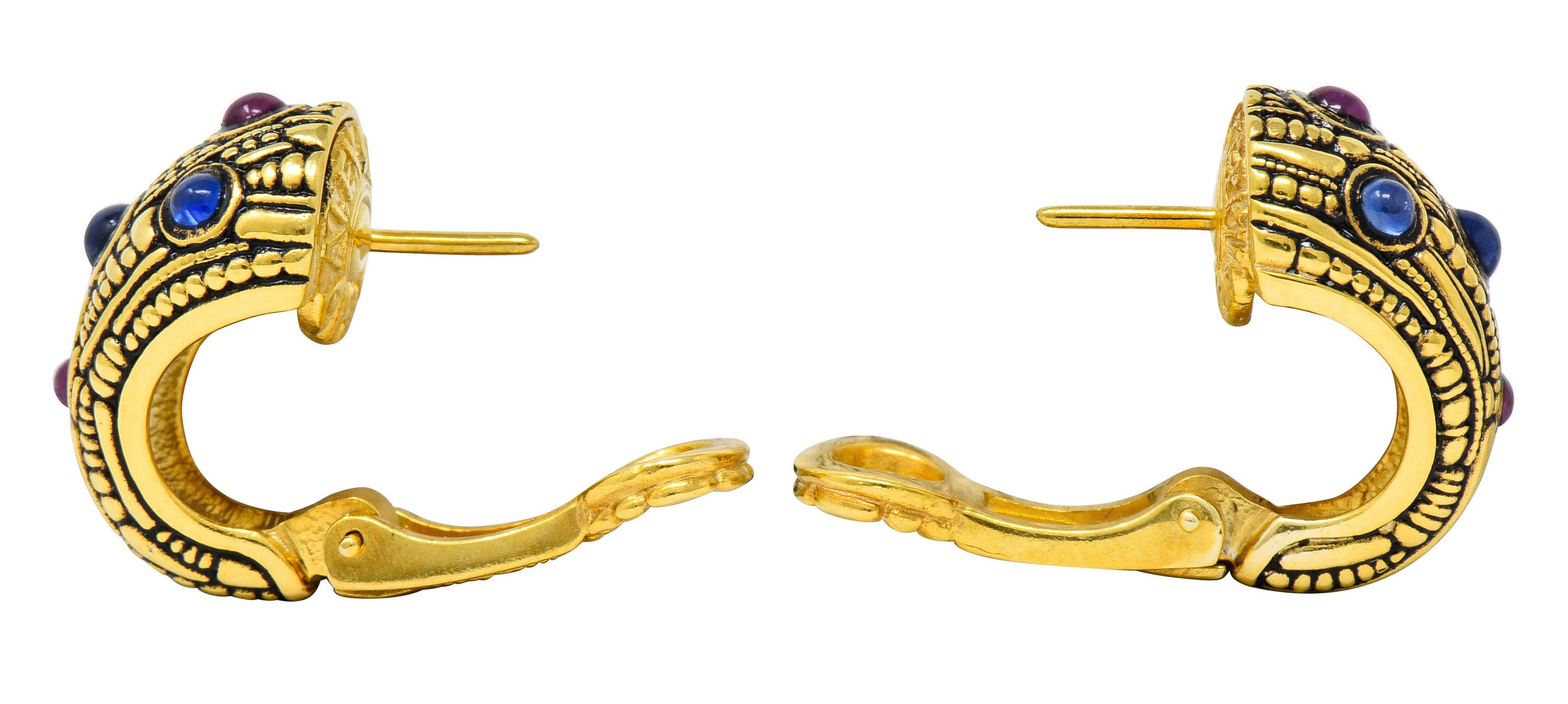 Cabochon Alex Sepkus Sapphire Ruby 18 Karat Gold J Hoop Earrings