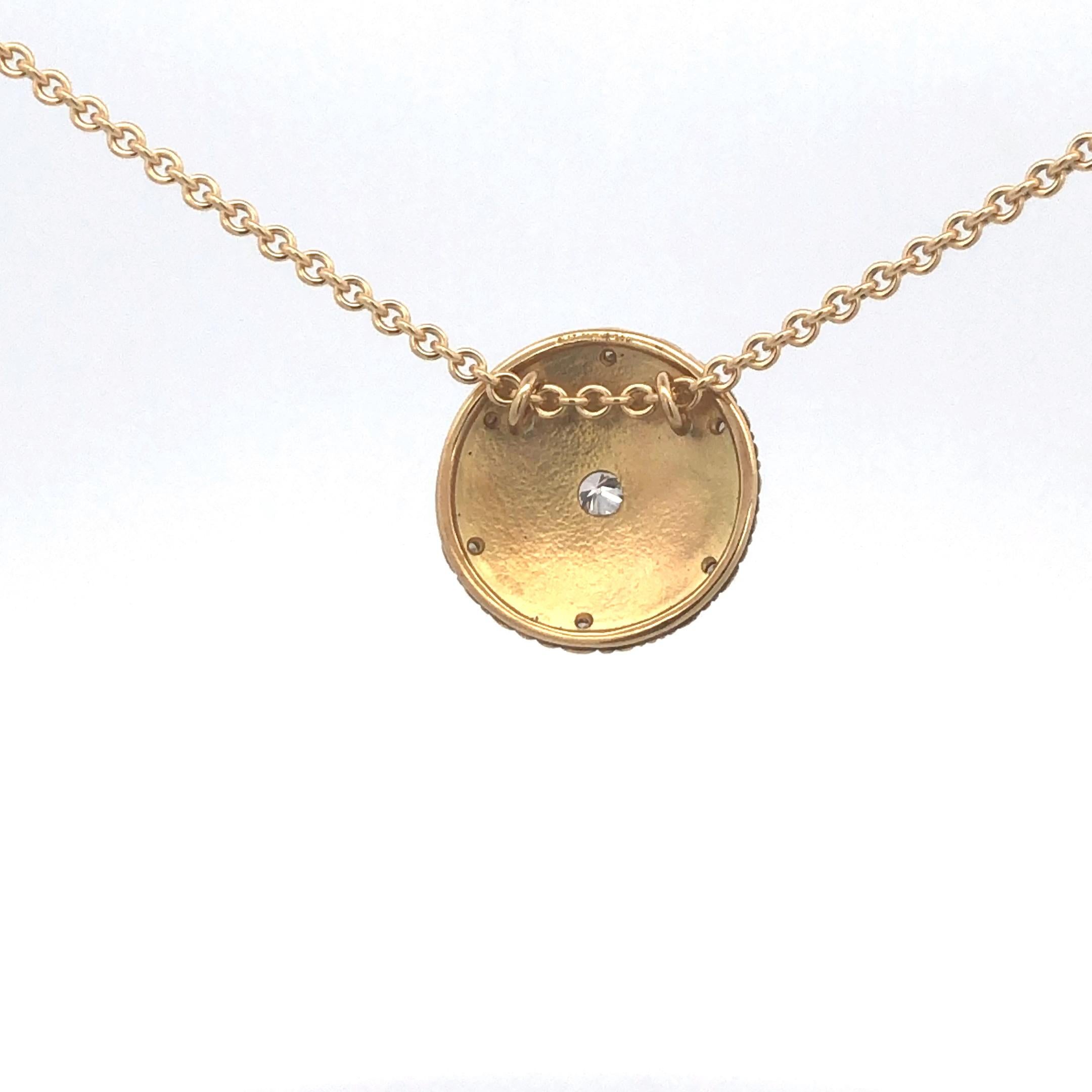Round Cut Alex Sepkus 'Shield' Pendant with Diamonds on a 18'' Cable Chain 18K Yellow Gold For Sale