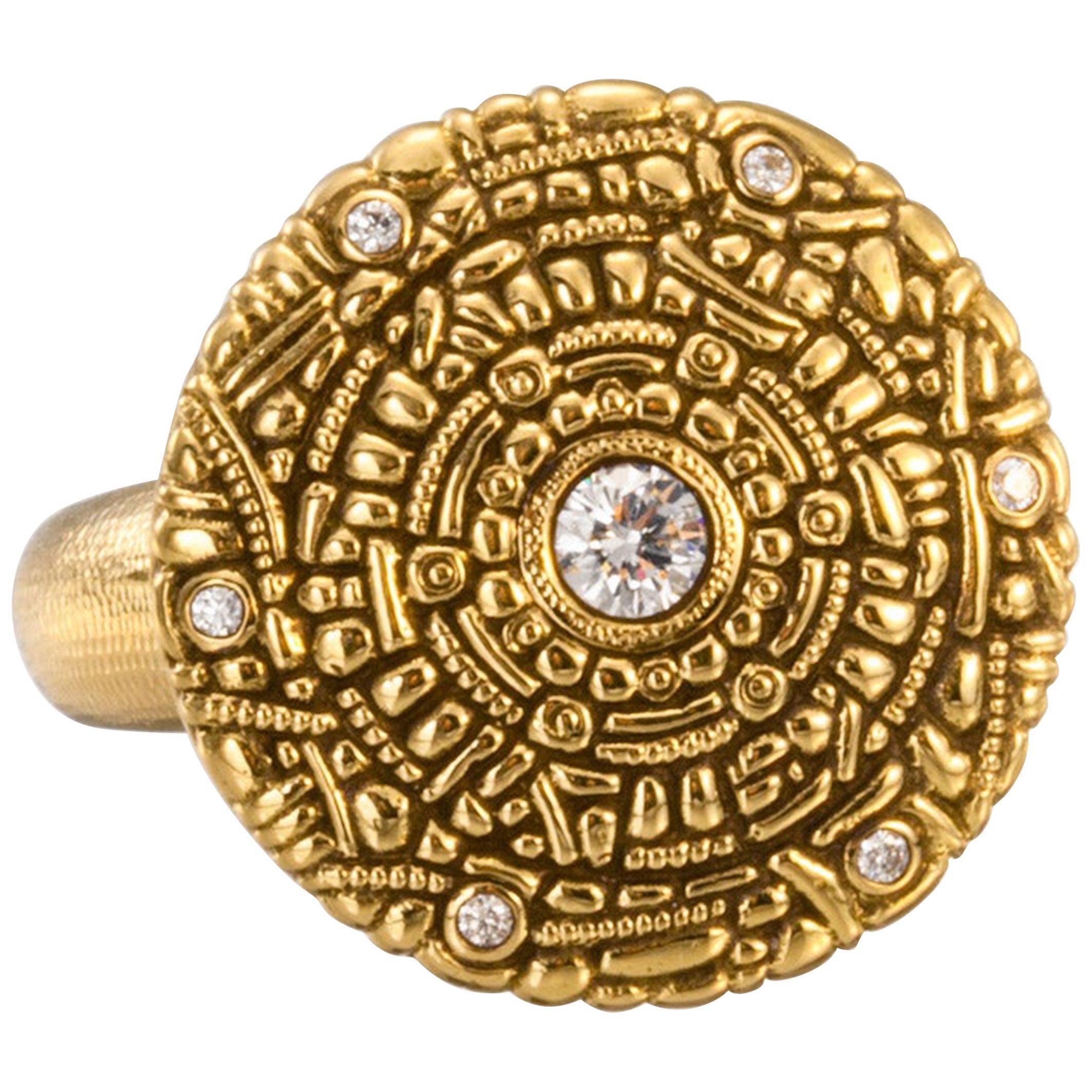 Alex Sepkus "Shield" Ring with White Diamonds in 18 Karat Gold
