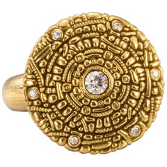 Used Alex Sepkus "Shield" Ring with White Diamonds in 18 Karat Gold