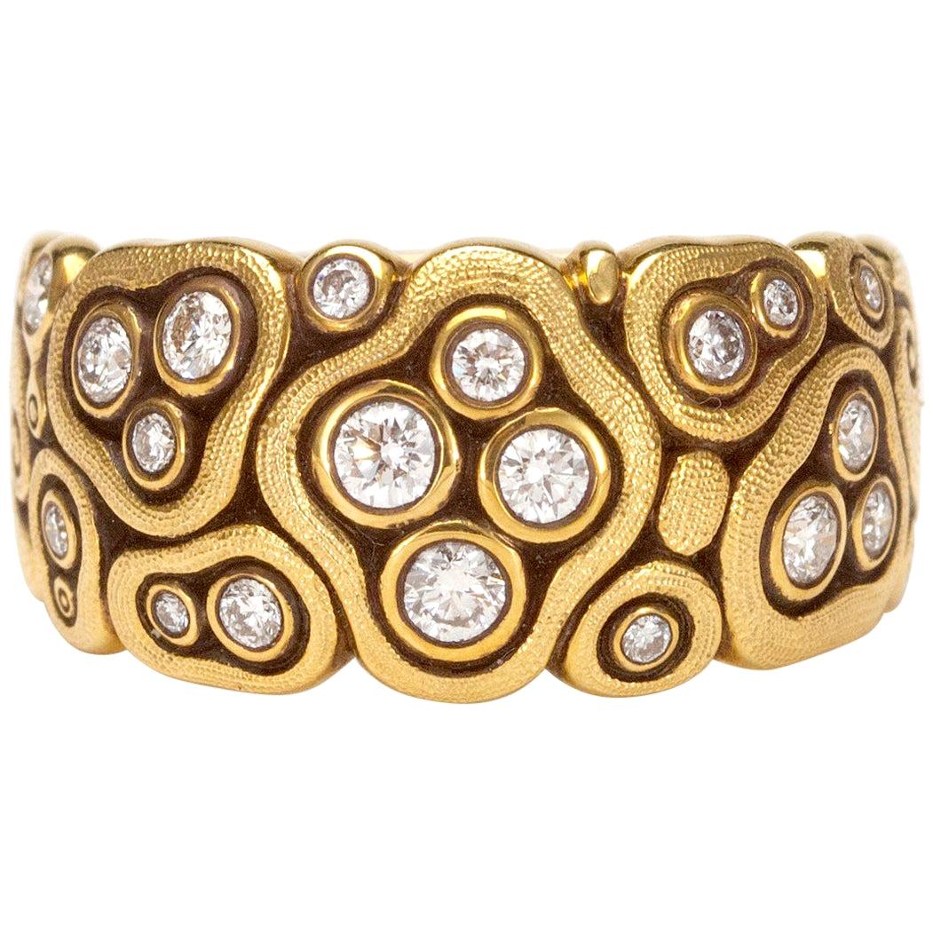 Alex Sepkus "Swirling Water" Dome Ring with White Diamonds in 18 Karat Gold