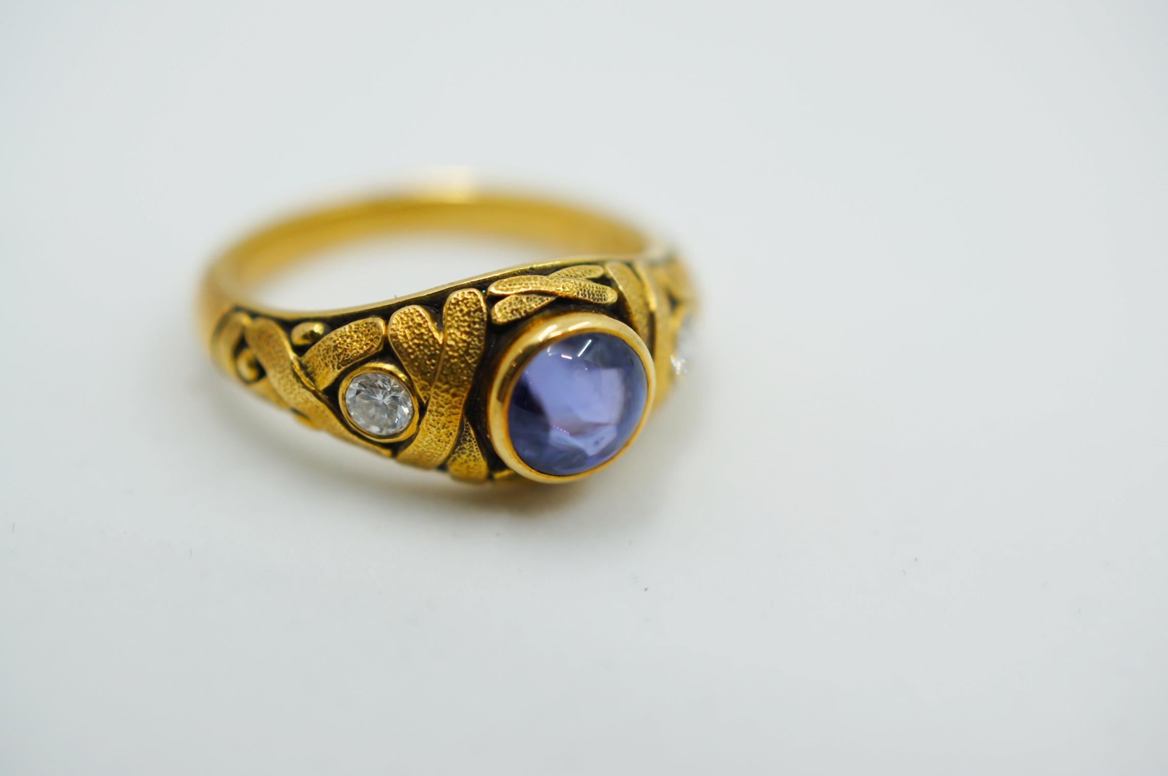 Alex Sepkus Tansanit und Diamant Cabochon Criss Kreuz-Ring 18K im Angebot 1