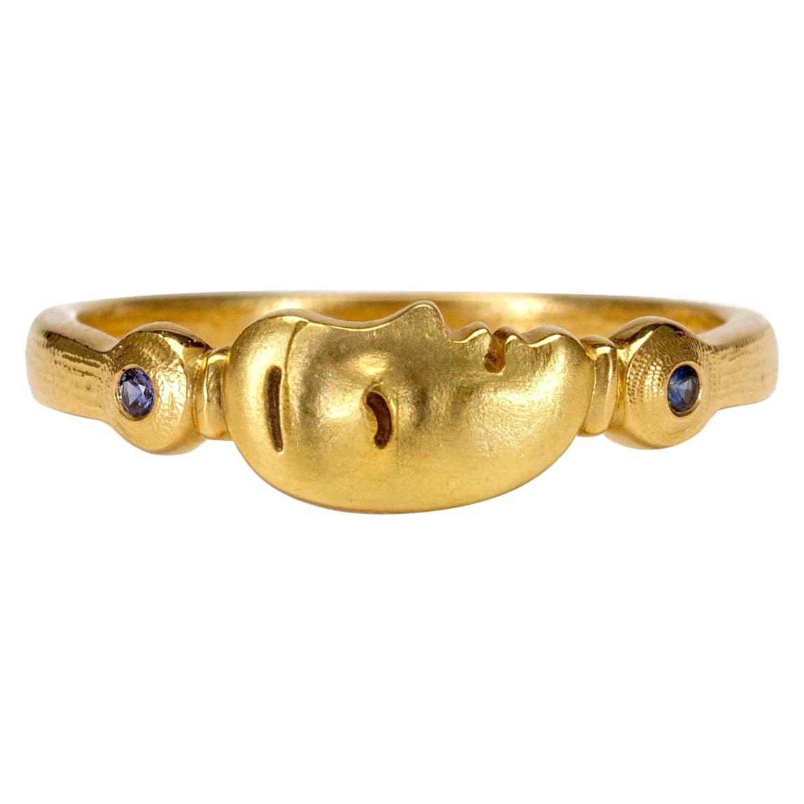 For Sale:  Alex Sepkus "The Big Sleep" Dome Ring with Blue Sapphire in 18 Karat Yellow Gold