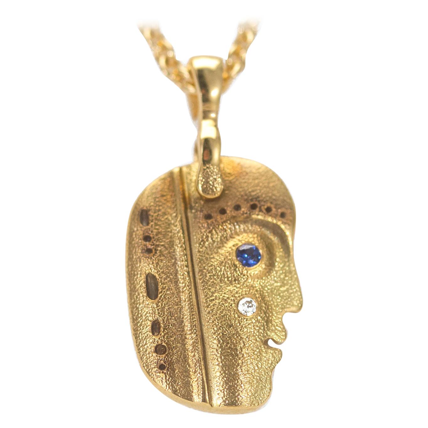 Alex Sepkus "Till We Have Faces" Pendant Necklace with Blue Sapphire in 18K Gold For Sale