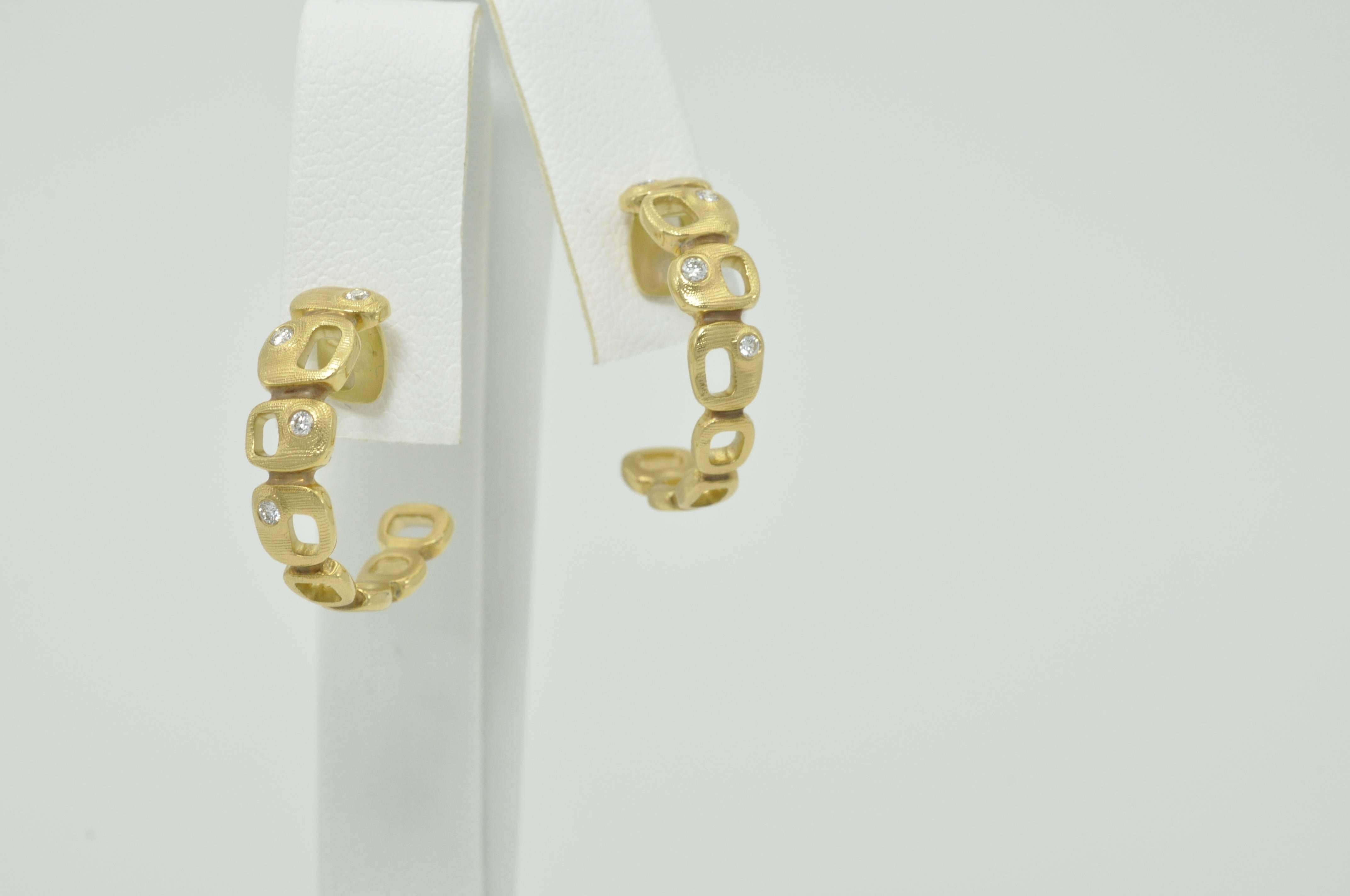 Alex Sepkus Designed Totem Earrings 18k Yellow Gold with .14CT Diamonds.  