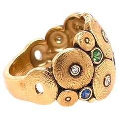Alex Sepkus Tsavorite, Sapphire and Diamond "Orchard" Ring 18k Yellow Gold