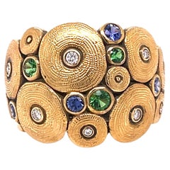 Alex Sepkus Tsavorite, Sapphire and Diamond "Orchard" Ring 18k Yellow Gold