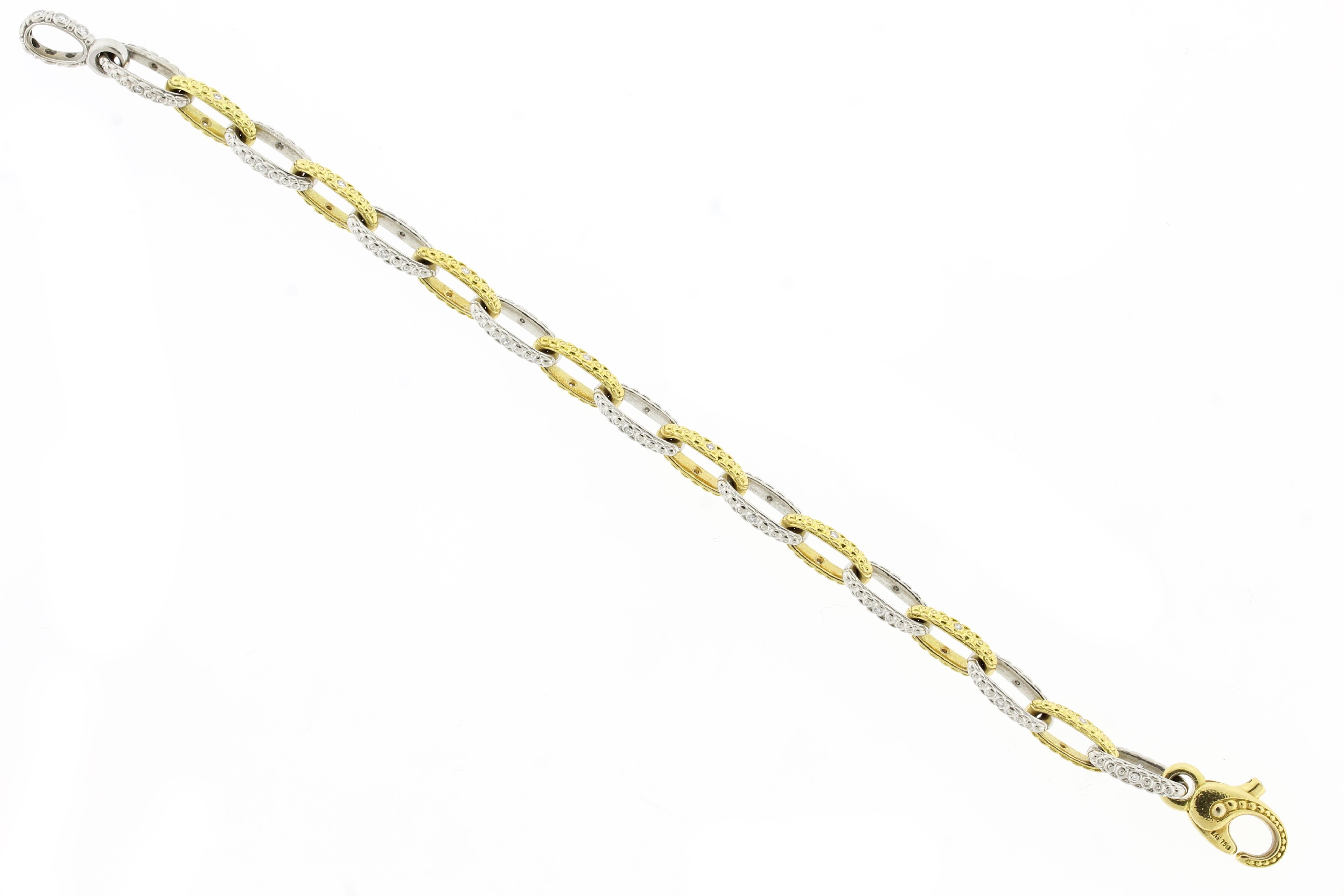 Alex Sepkus “Victorian” Platinum and Gold Chain Bracelet with Diamonds In Excellent Condition In Bethesda, MD