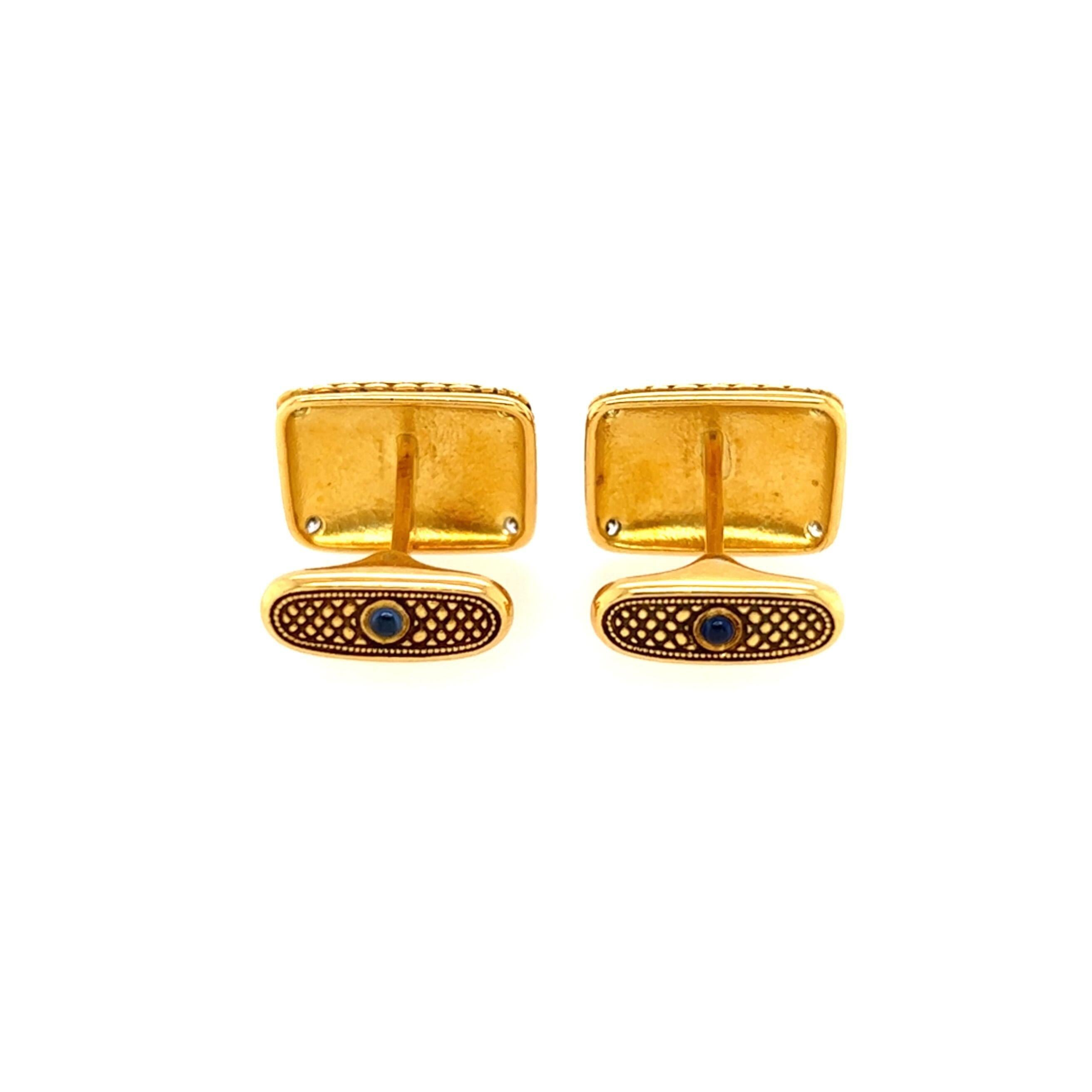 Alex Sepkus Yellow Gold, Sapphire & Diamond Cufflinks In Excellent Condition In New York, NY