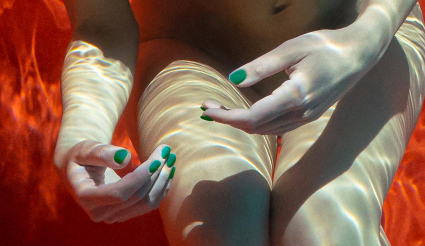 Green Nails - underwater nude photograph - archival pigment print - Brown Figurative Photograph by Alex Sher