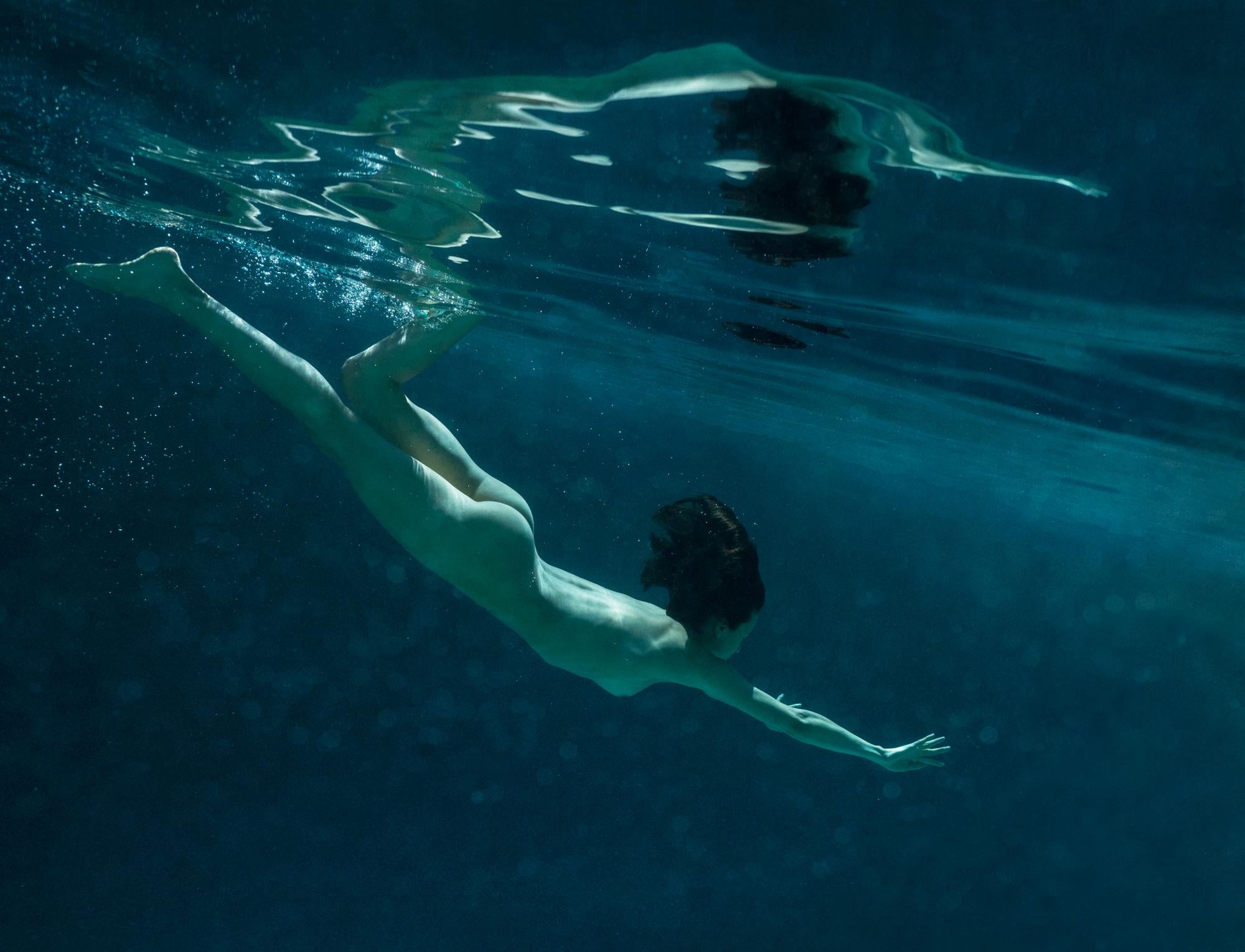 Alex Sher Figurative Photograph - Blue Mirror - underwater nude photograph - archival pigment print 17.5 x 23"