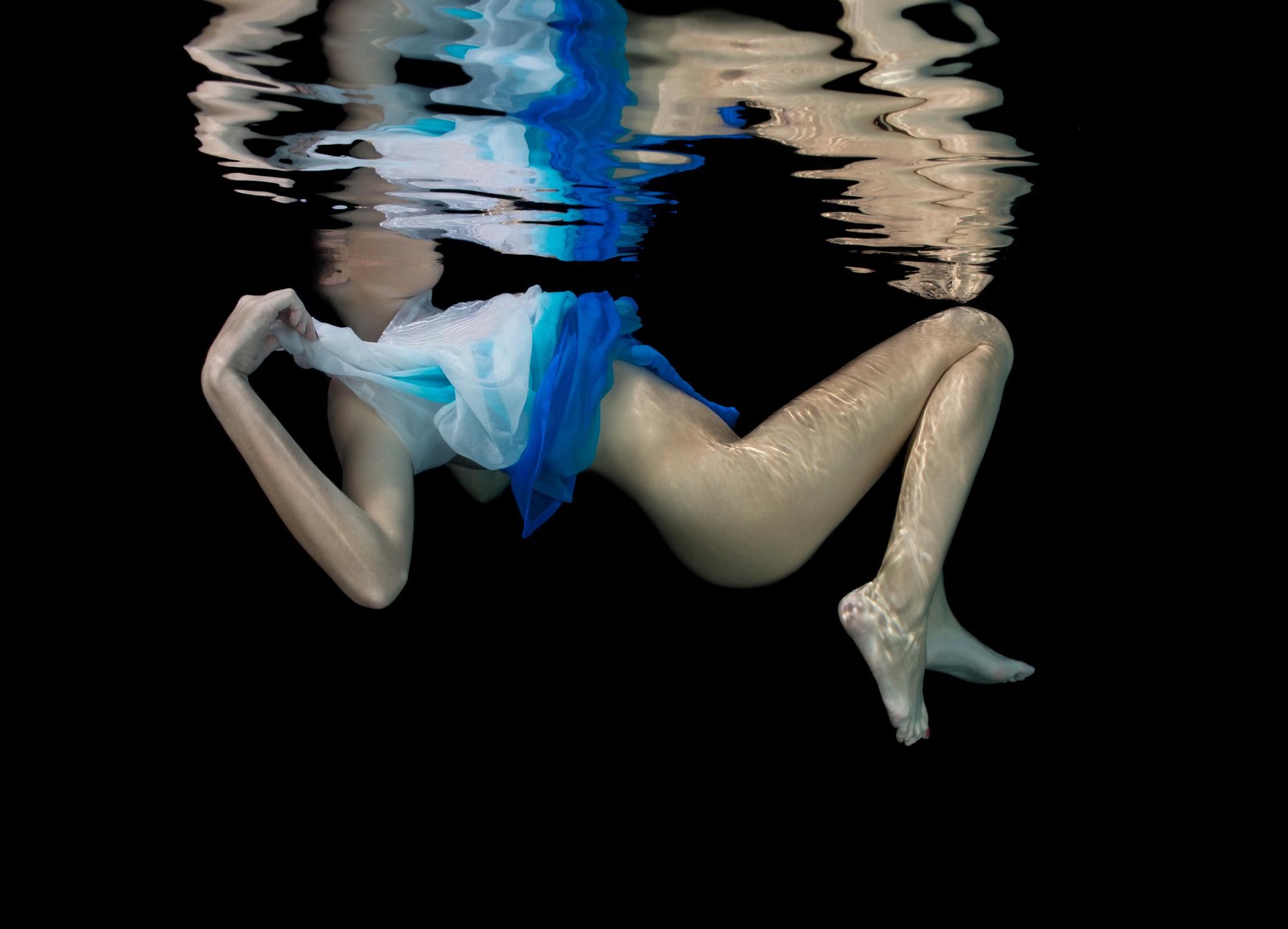 Alex Sher Figurative Photograph - White and Blue - underwater semi-nude photograph - archival pigment 18" x 24"
