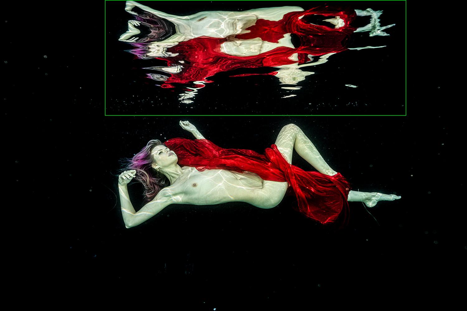 Burdeos - foto de desnudo bajo el agua - impresión sobre aluminio 8 x 12