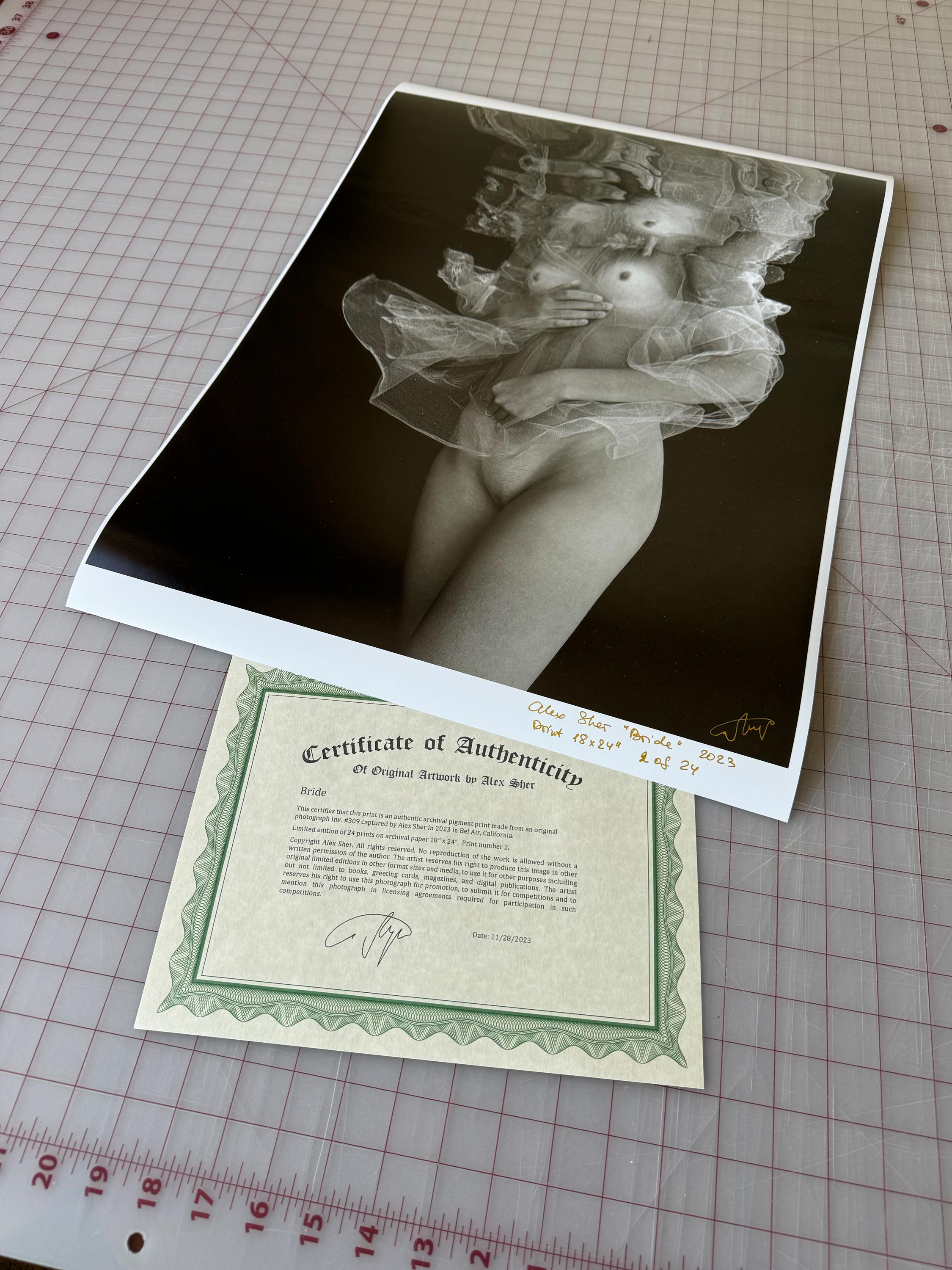 Bride - underwater black & white nude photograph - archival pigment print 22x18