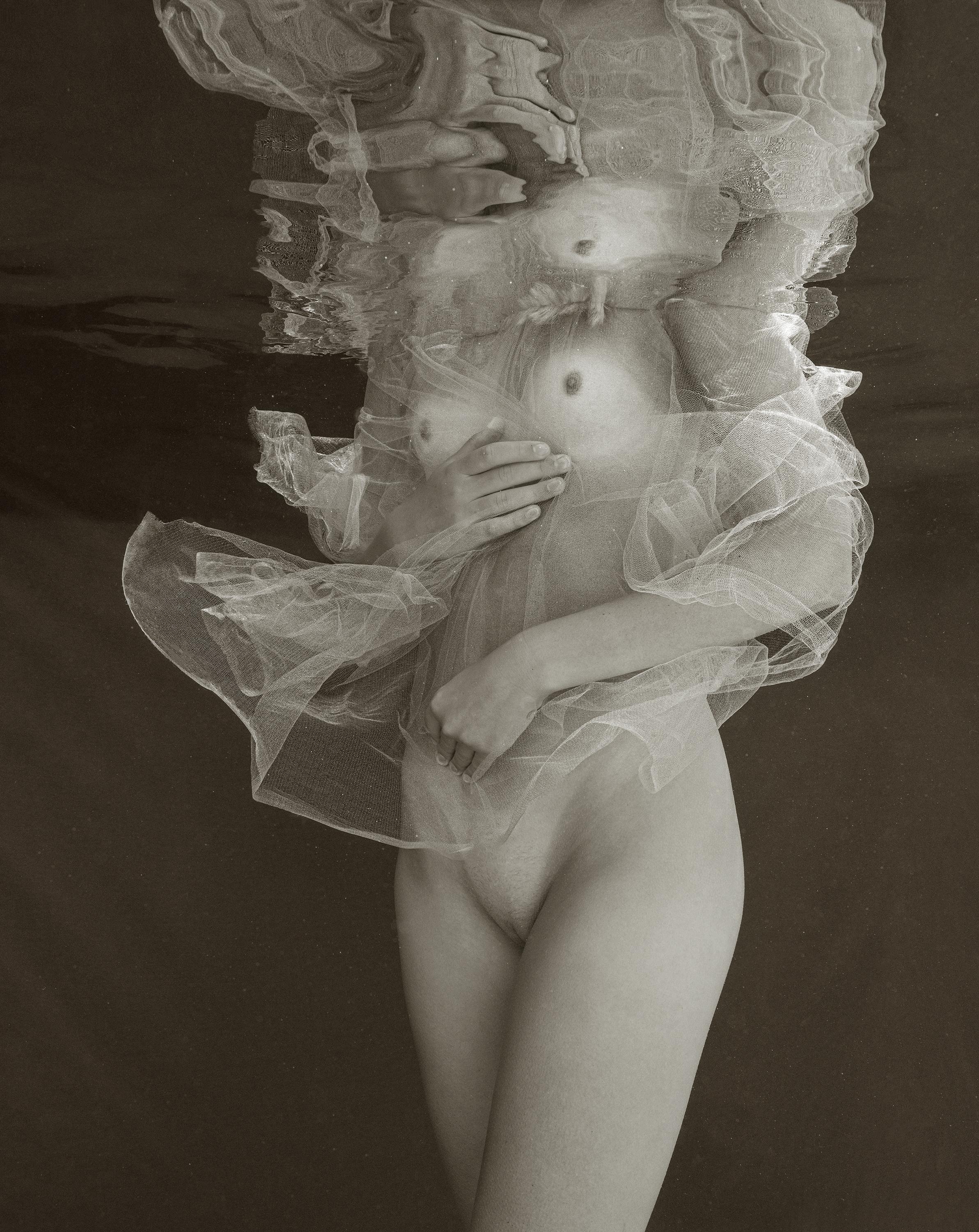 Alex Sher Black and White Photograph - Bride - underwater black & white nude photograph - archival pigment print 44x35"