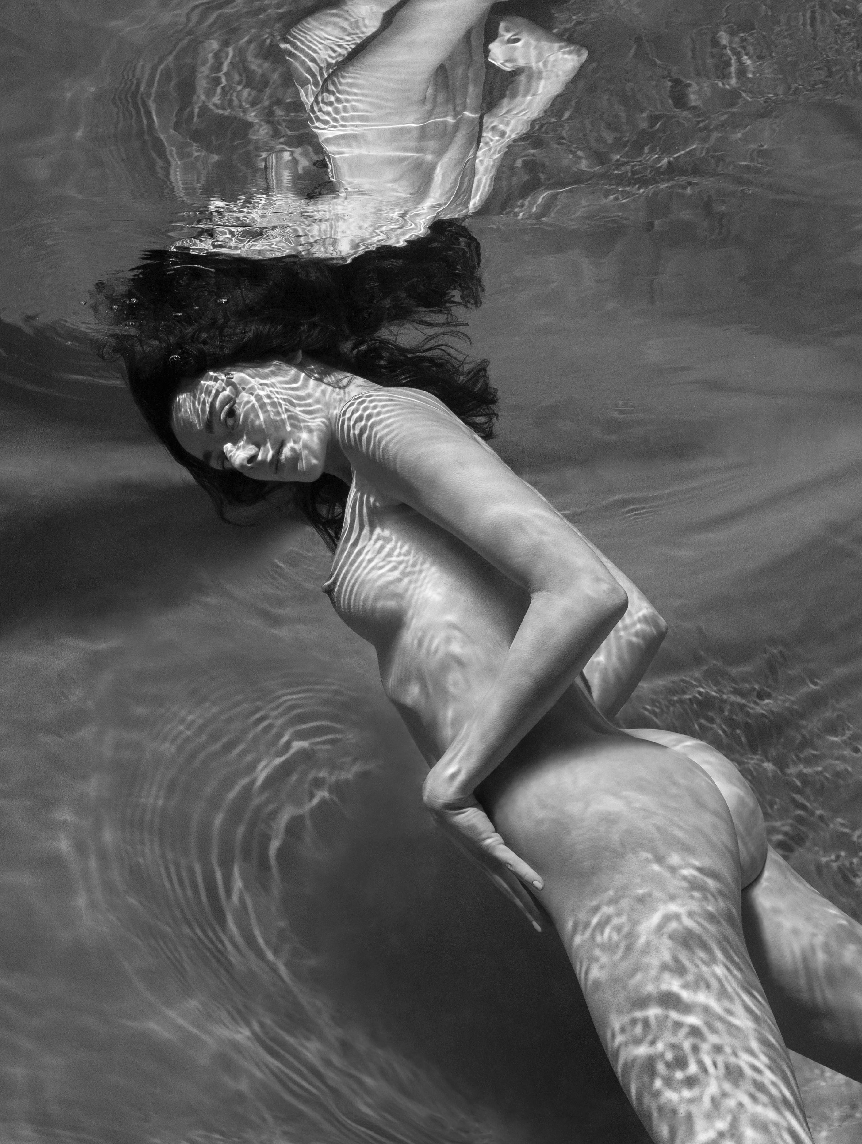 Alex Sher Nude Photograph - Eyes and Stripes - underwater b&w nude photograph archival pigment print 35"х25"