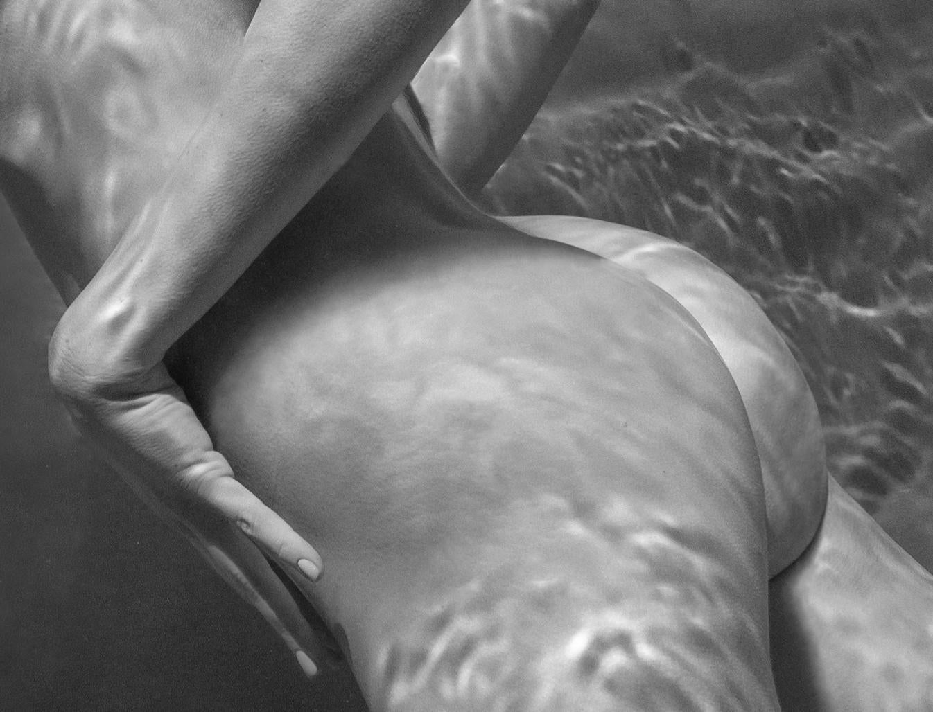 Occhi e strisce - fotografia di nudo subacqueo in bianco e nero - stampa su alluminio 36х24