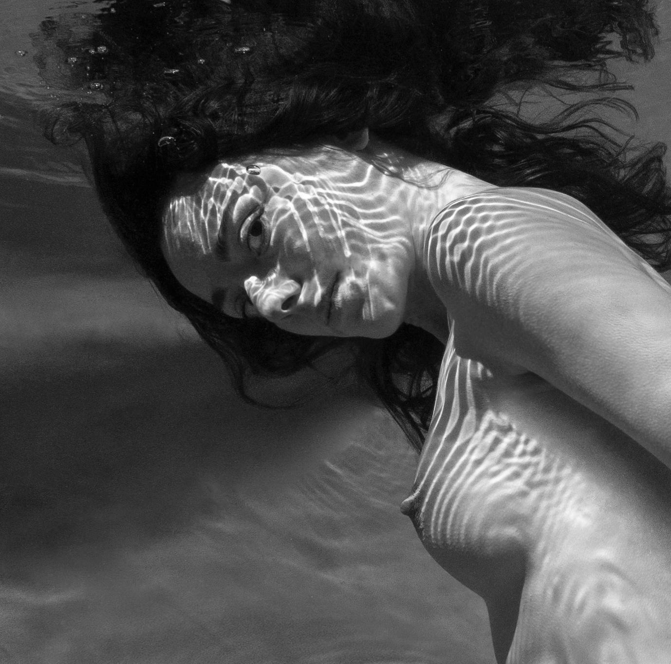 Eyes and Stripes - underwater b&w nude photograph - print on aluminum 36х26