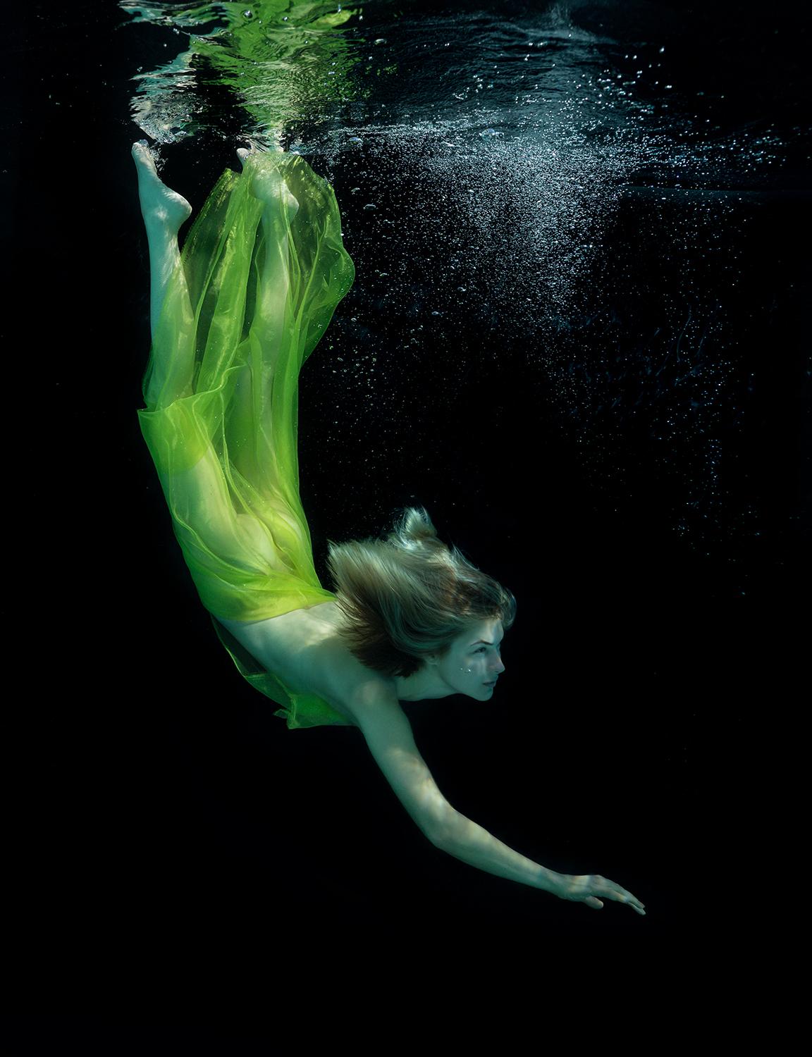 Alex Sher Figurative Photograph - Green Fairy - underwater photograph - print on paper 17.5" x 23"