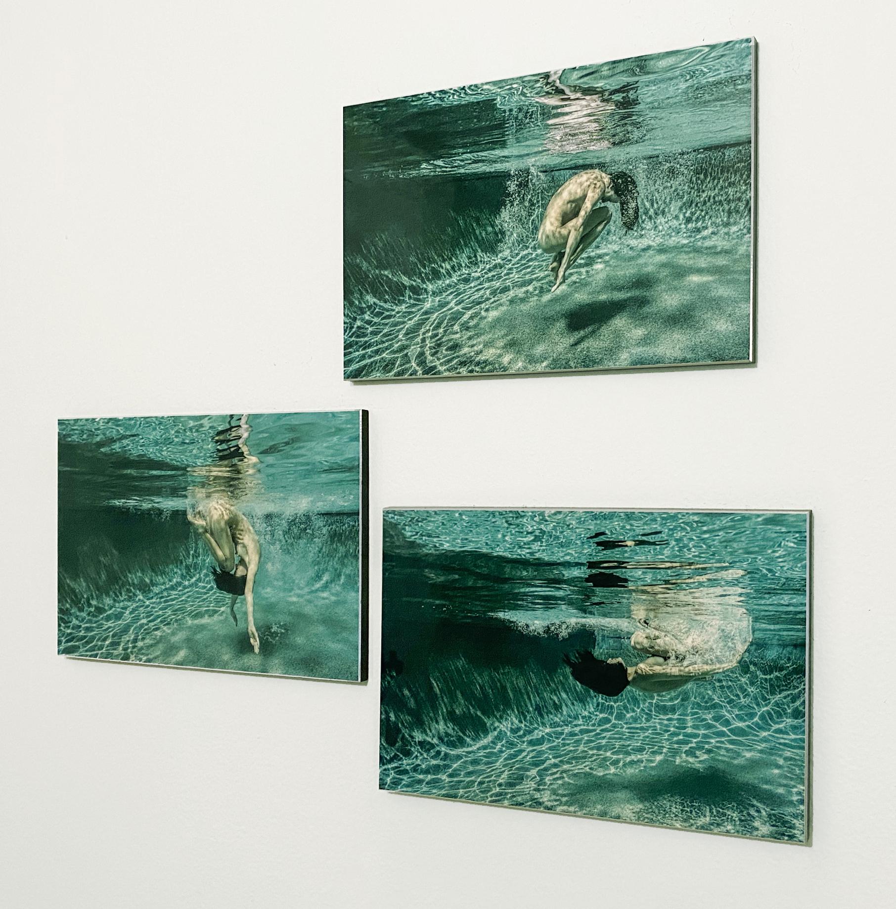 Alex Sher Nude Photograph - Green Roll (triptych)  - underwater nude photograph - print on aluminum
