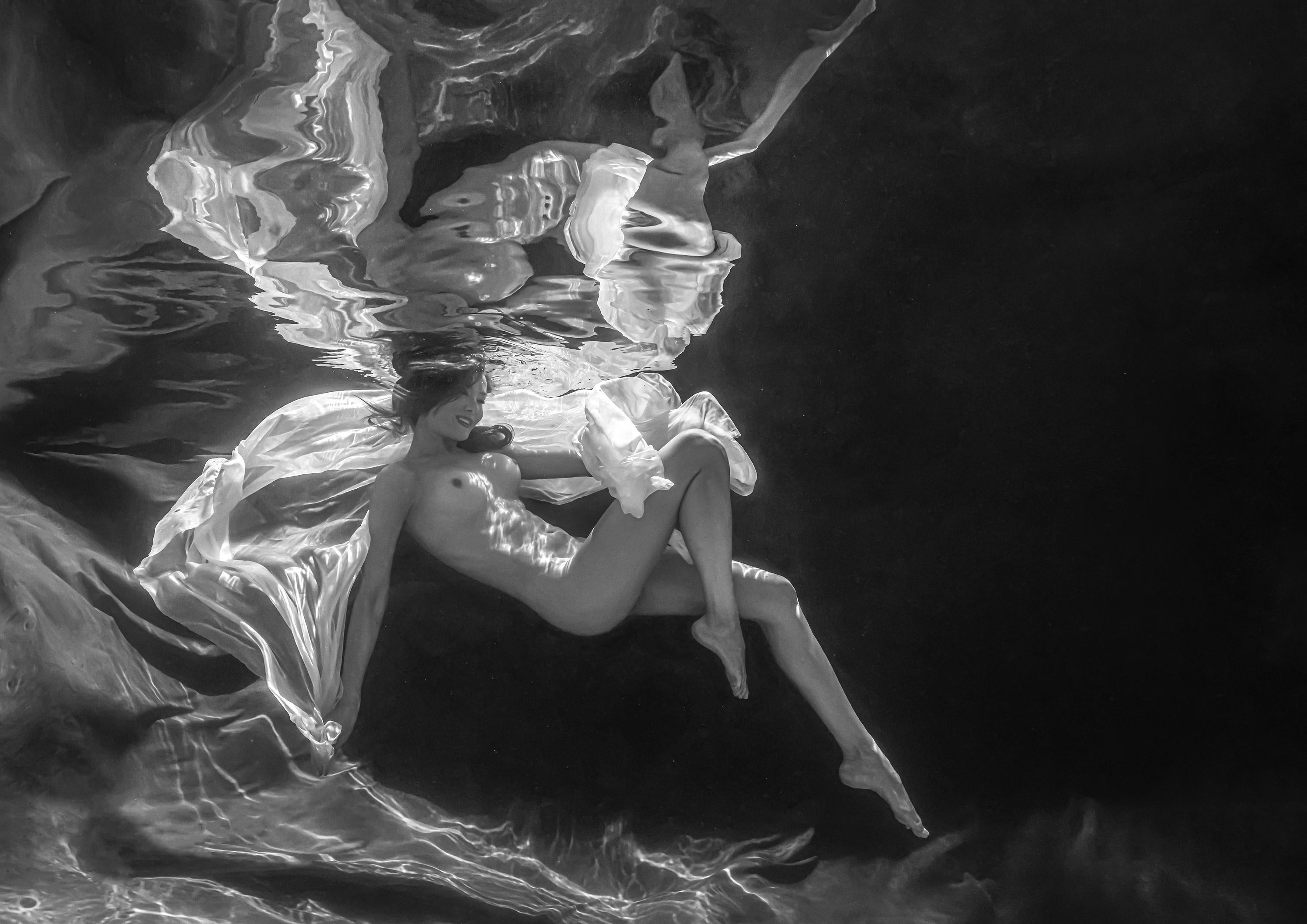 Alex Sher Black and White Photograph - In the Hall of the Mountain King - underwater b&w nude photograph - paper 16x24"