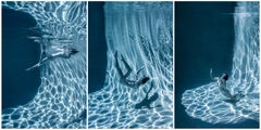 Marble Cave (blue triptych) - underwater nude photograph - 3 prints 24"x18" each