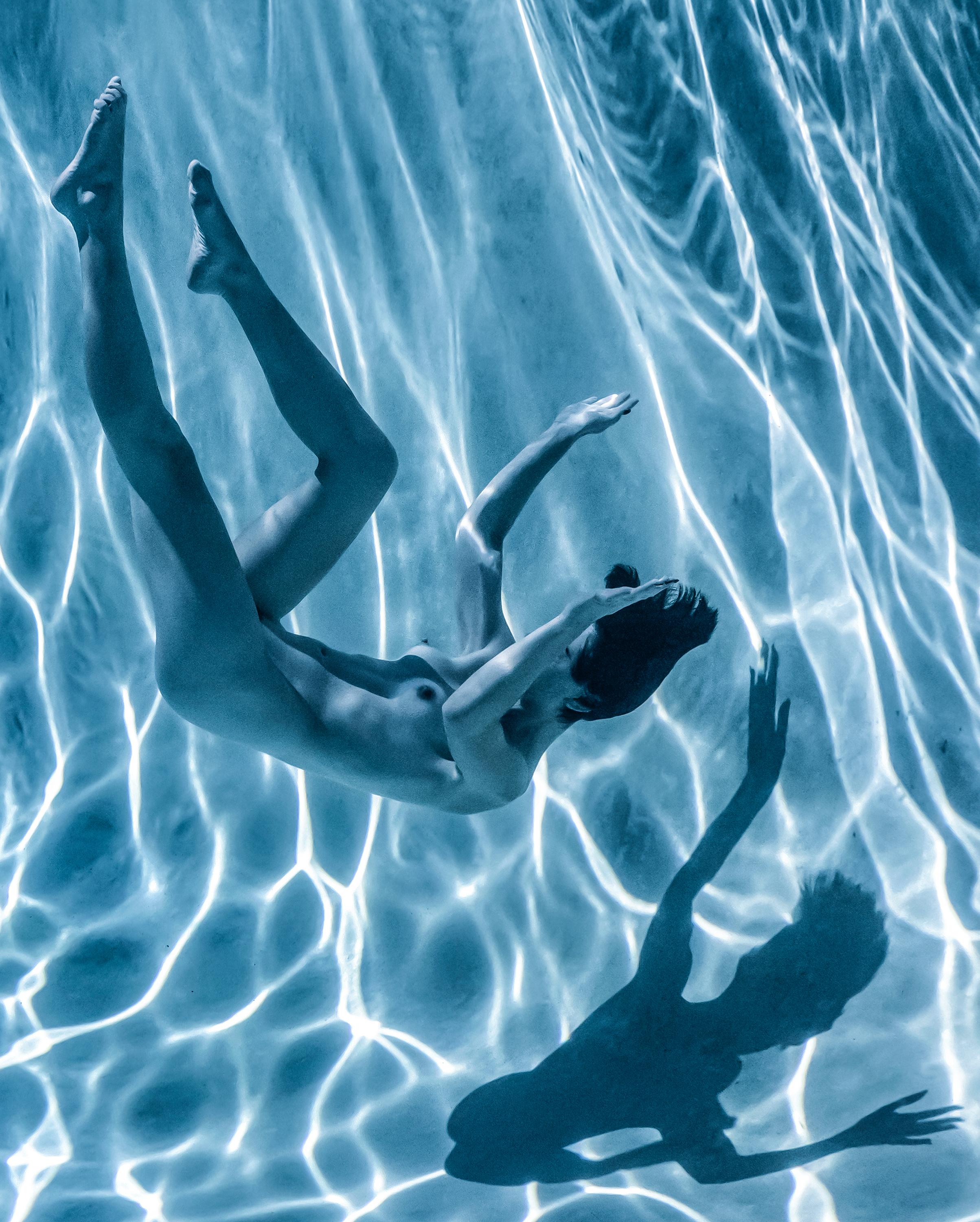 Marble Cave (blue triptych) - underwater nude photograph - 3 prints 35