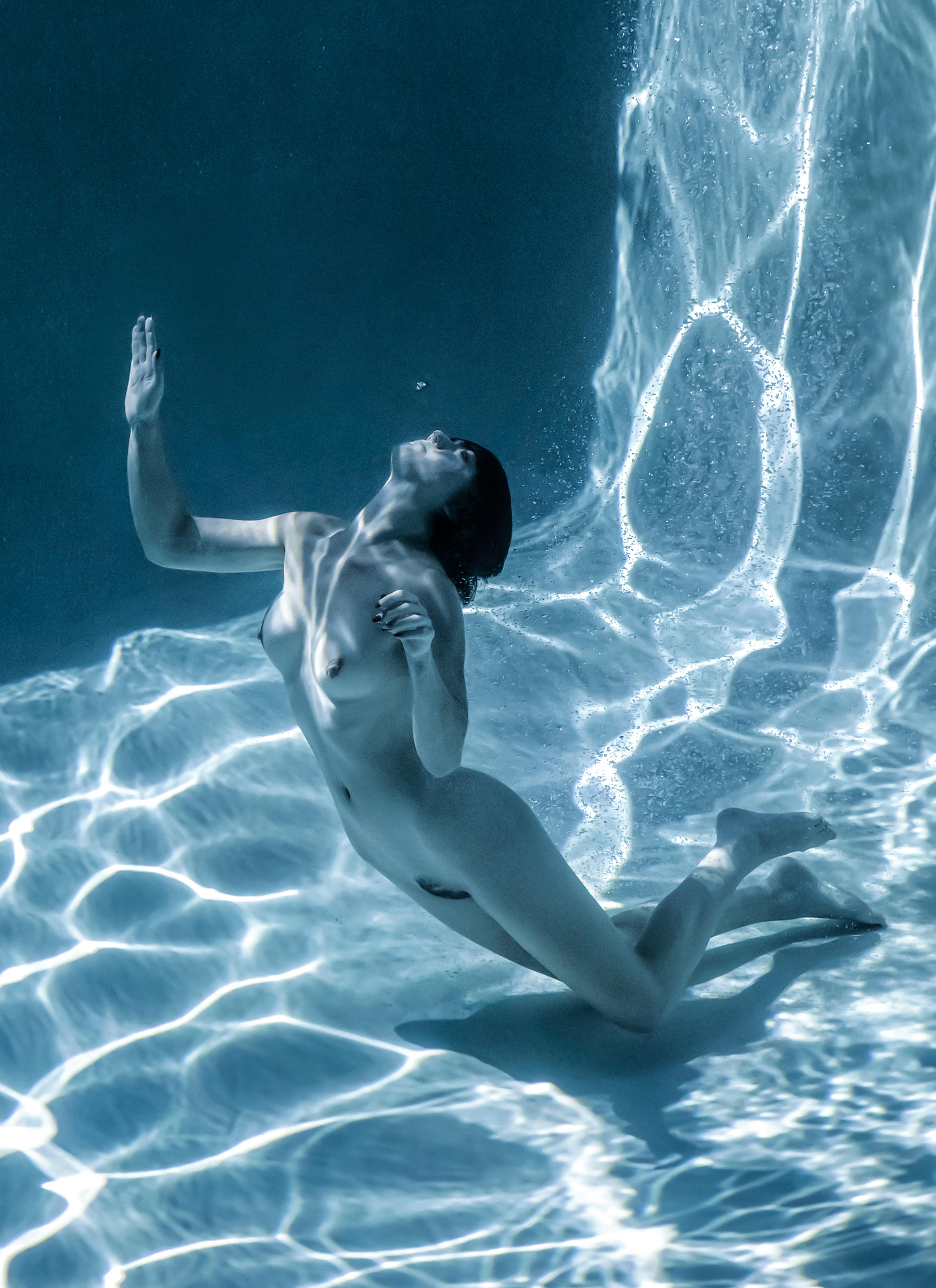 Marble Cave (blue triptych) - underwater nude photograph - 3 prints 35