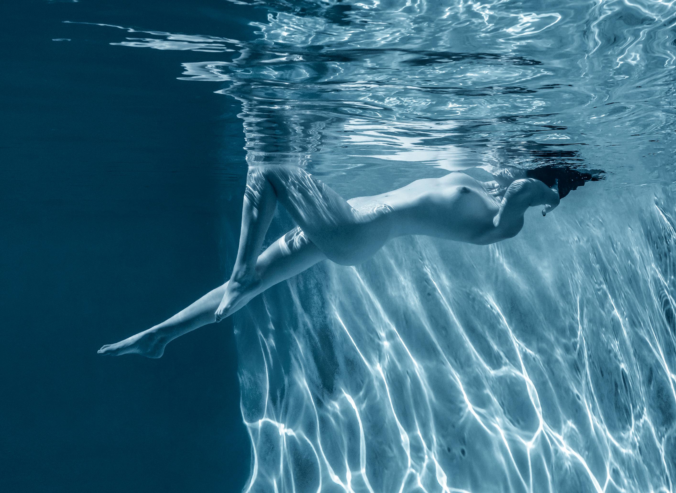 Marble Cave  (blue) - underwater nude photograph - archival pigment print - Photograph by Alex Sher