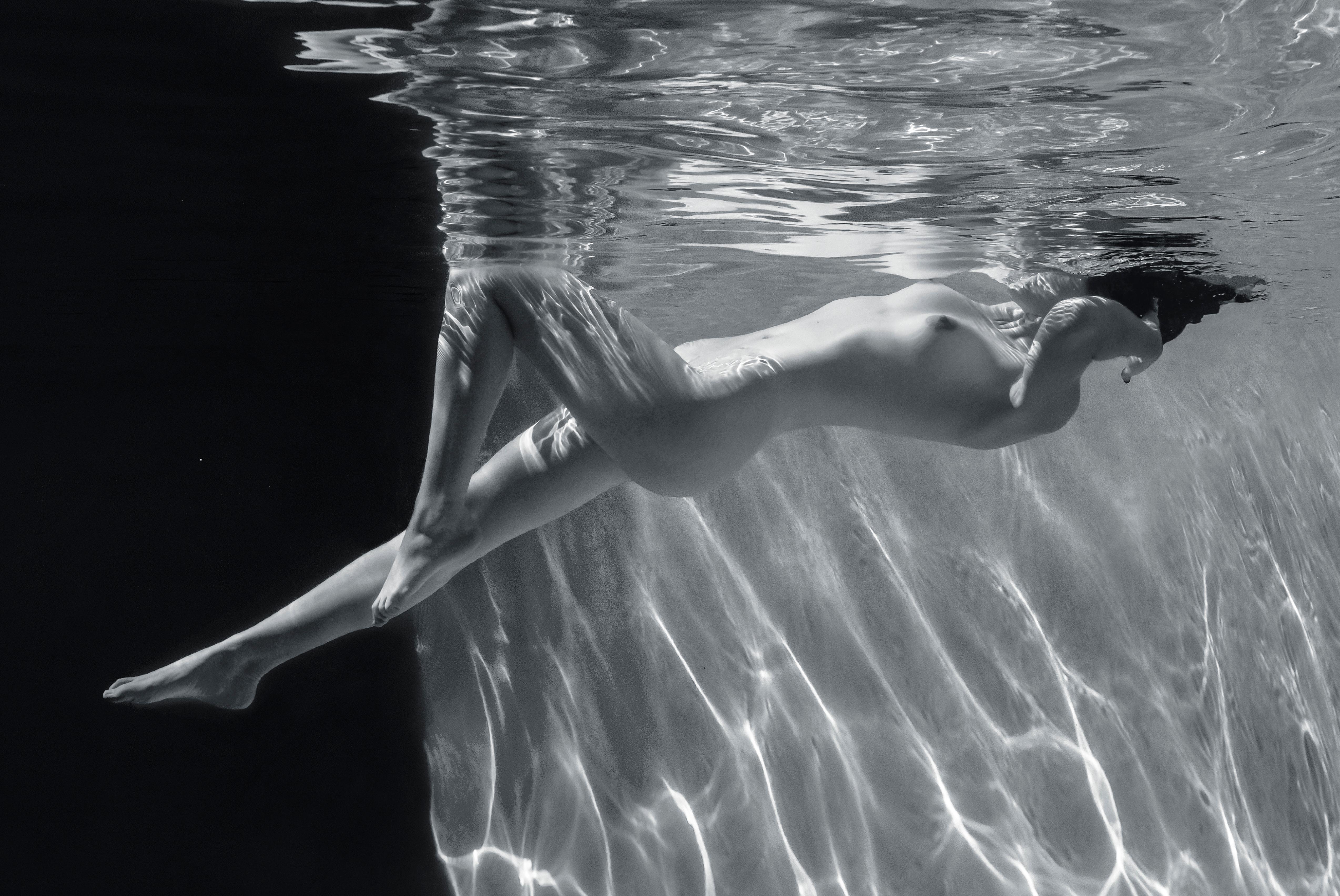 Marble Cave (gray) - underwater b&w nude photograph - archival pigment 24x16