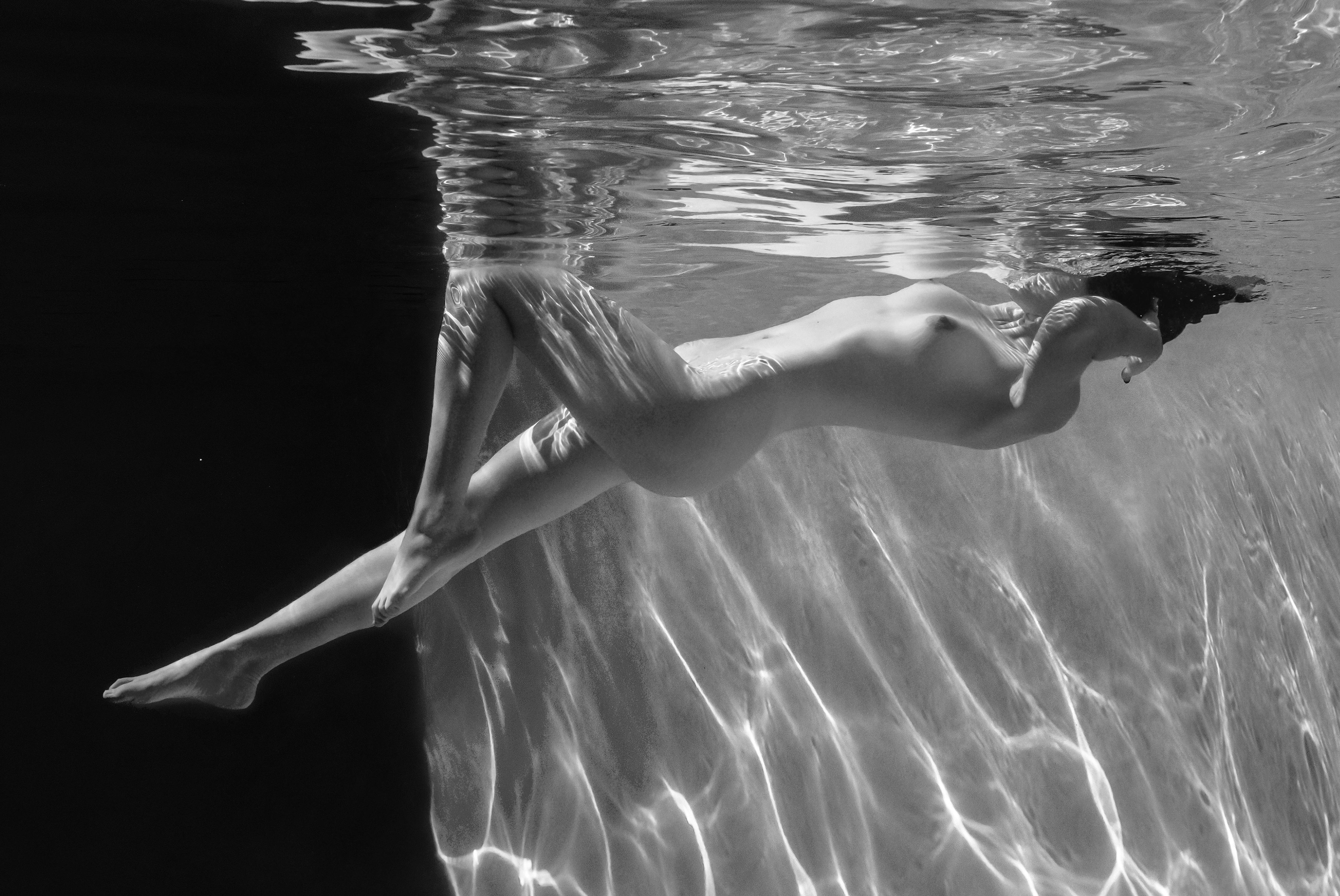 Marble Cave (triptych) - underwater b&w nude photograph - 3 prints 35