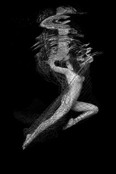 Miraculous Catch - underwater black & white nude photograph - acrylic 36x24"