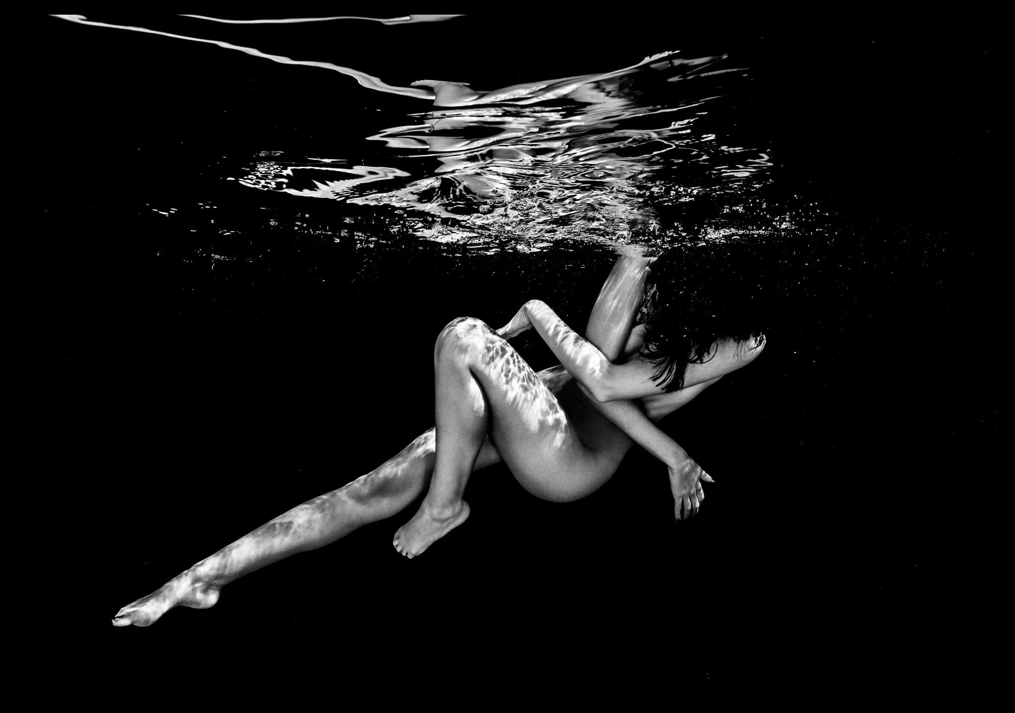 Alex Sher Black and White Photograph - Night Flight - underwater black & white nude photograph - print on paper 18"x24"