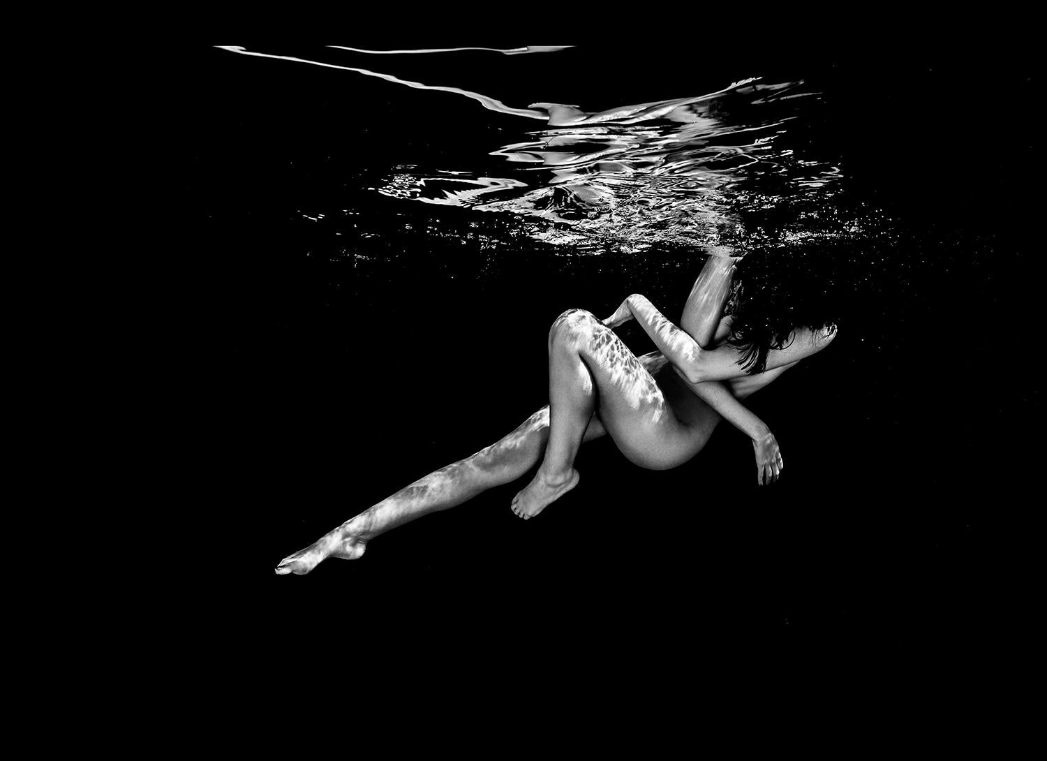 Alex Sher Black and White Photograph - Night Flight - underwater black & white nude photograph - print on paper 17"x23"