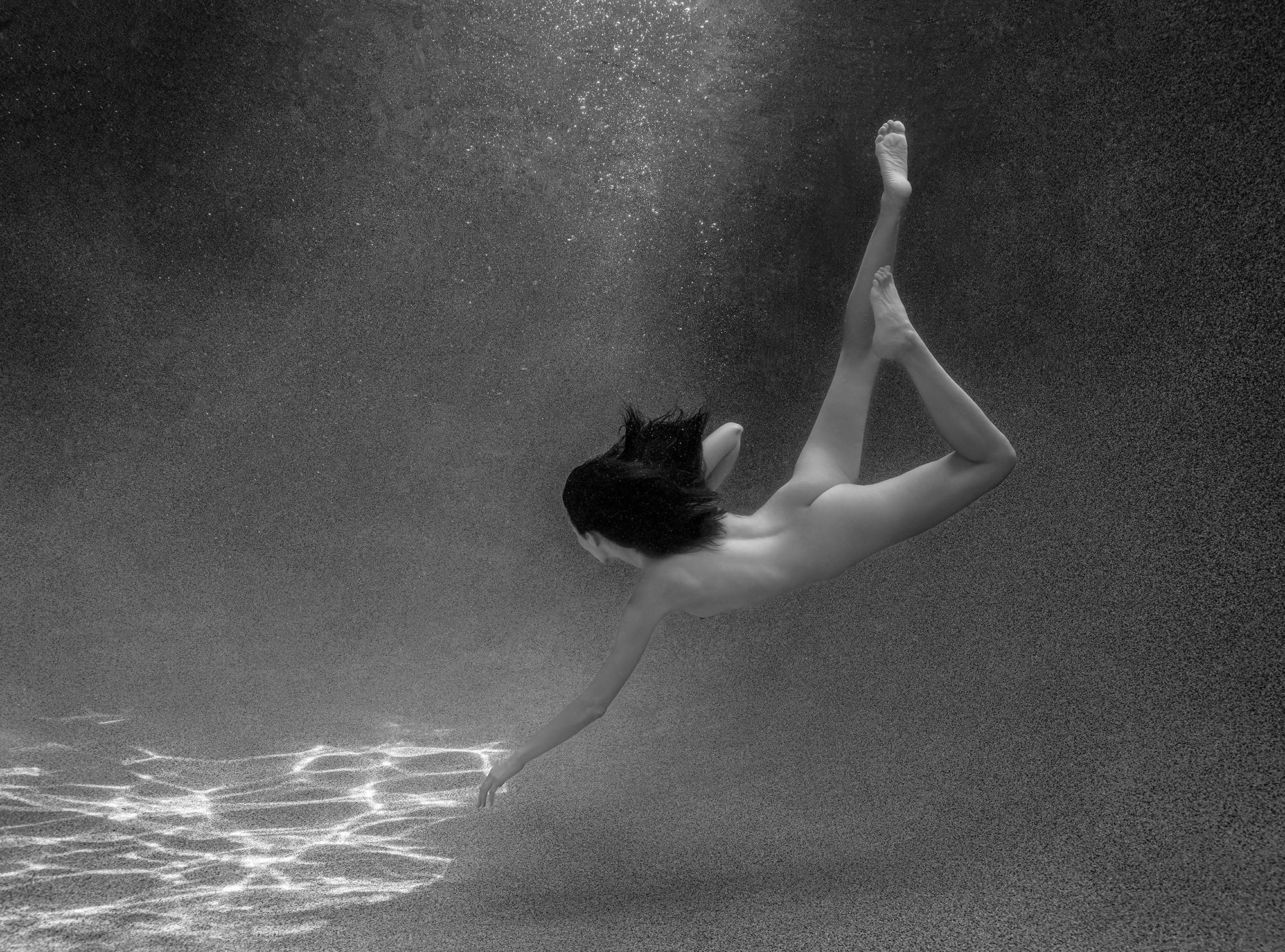 Black and White Photograph di Alex Sher - Piercing Light - fotografia di nudo subacqueo - stampa a pigmenti d'archivio 26 x 35"