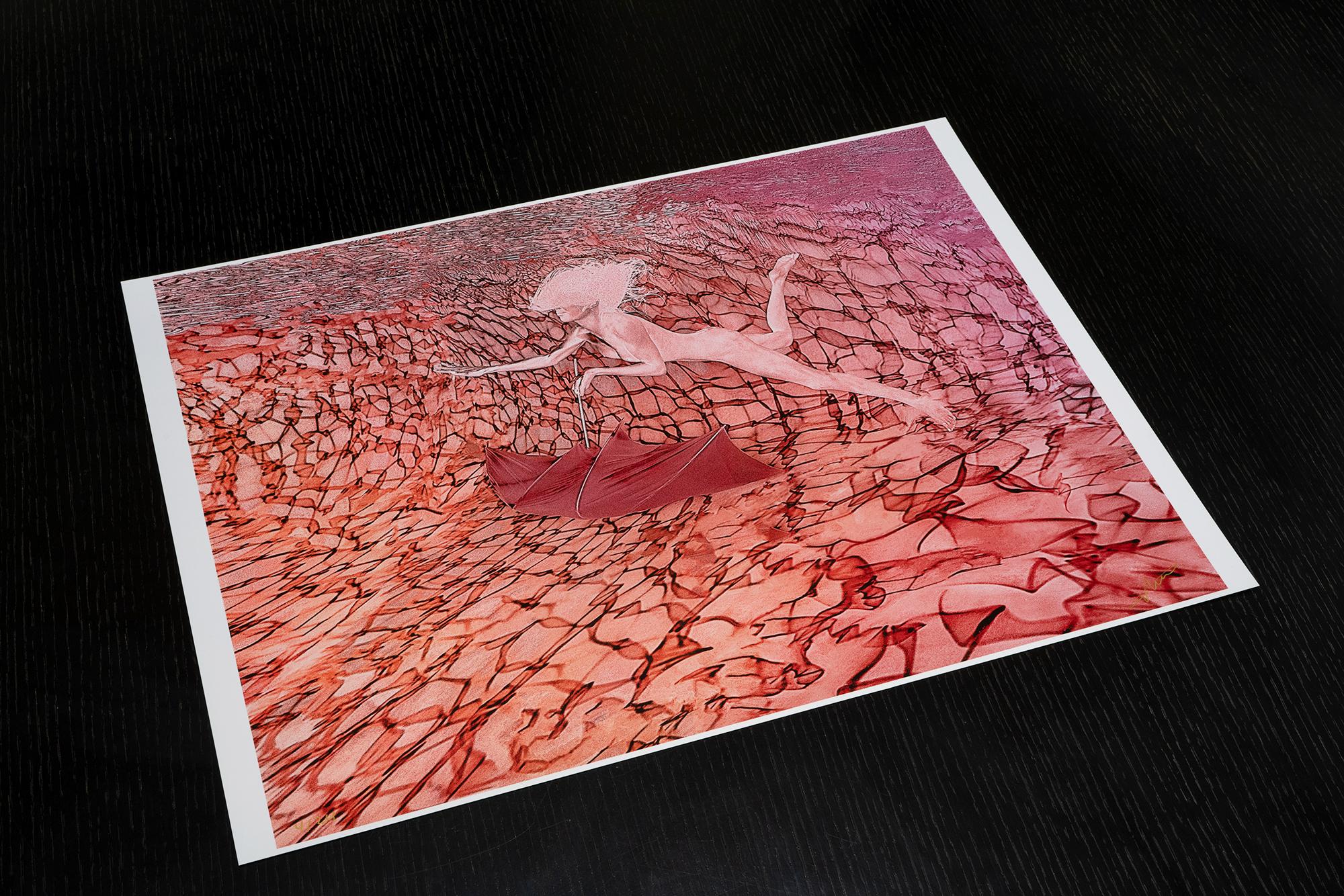Rosa Pink Flight - nacktes Foto unter Wasser - Druck auf Papier 18 x 24 – Photograph von Alex Sher