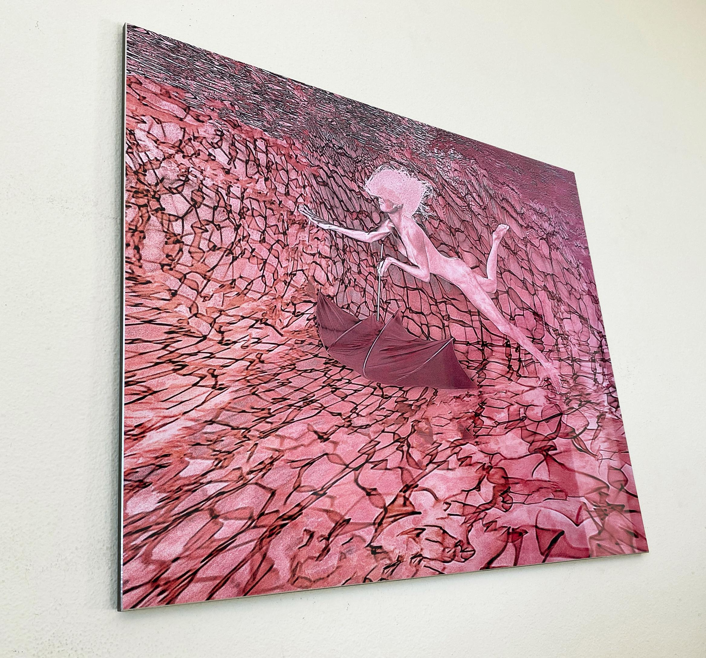 Pink Flight - underwater nude photograph - print on aluminum 30” x 36” - Photorealist Photograph by Alex Sher