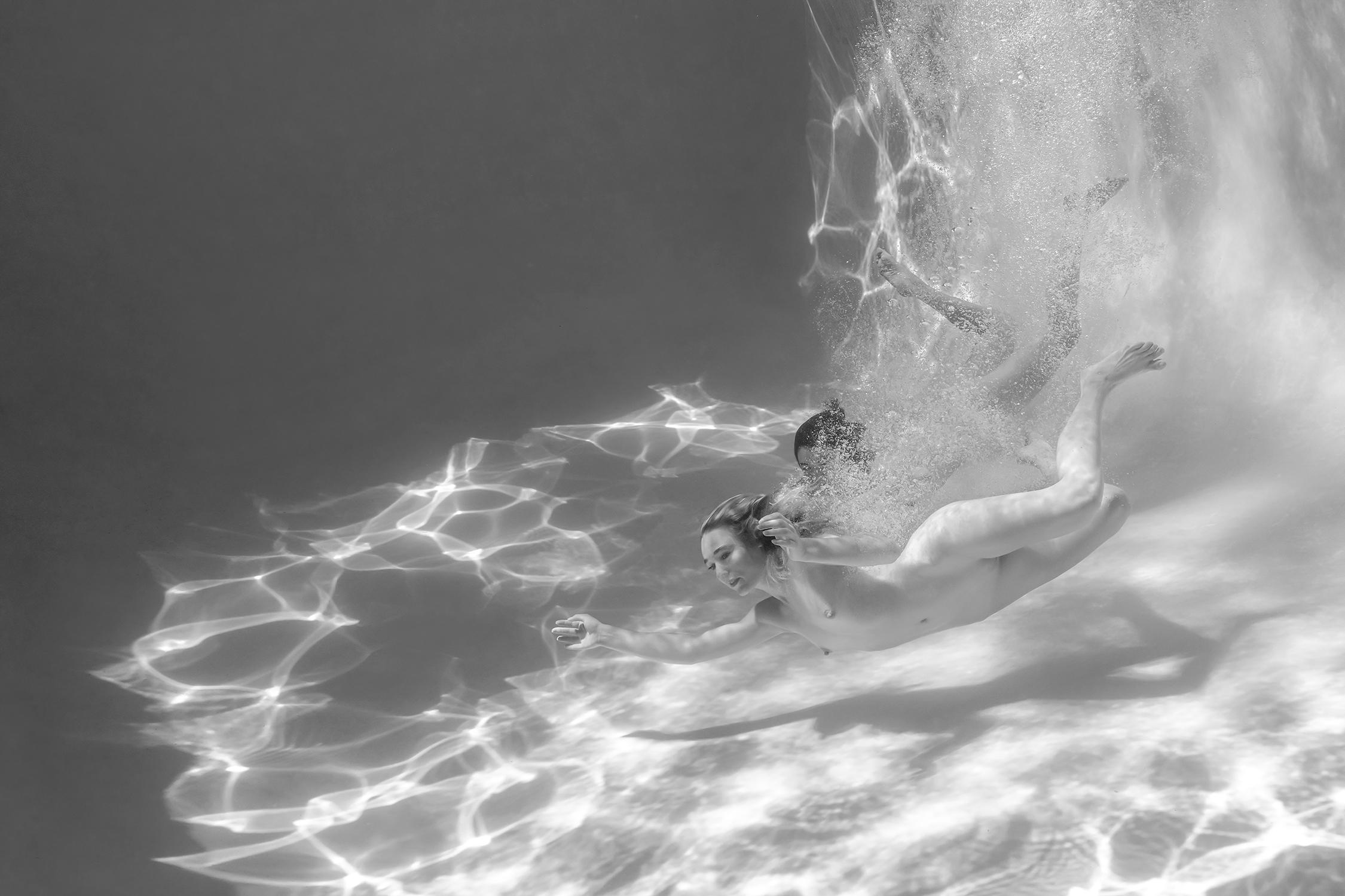 Alex Sher Nude Photograph - Pool Party VI  - underwater black and white photograph; print on paper 36" x 54"
