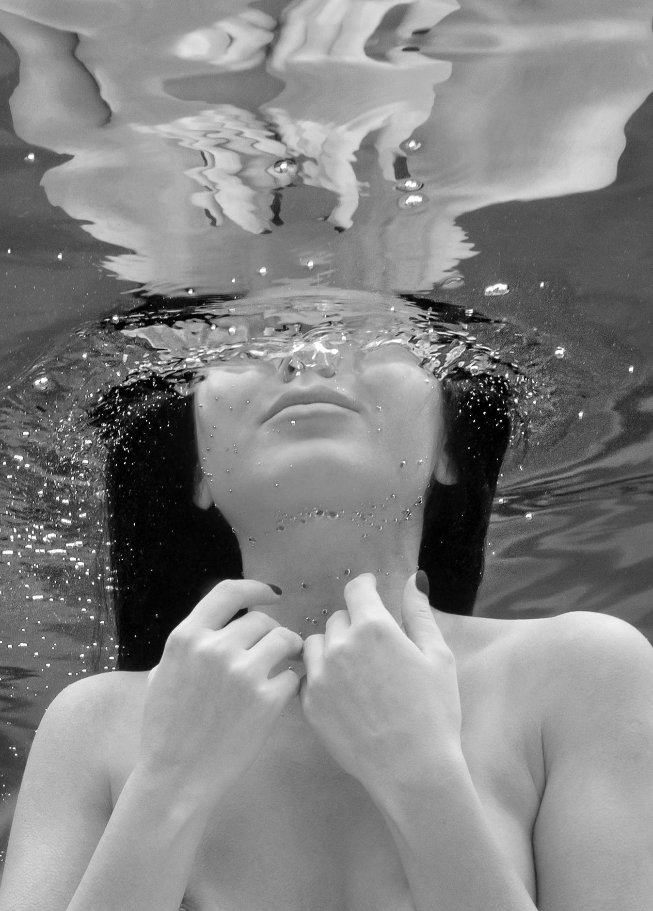 Alex Sher Nude Photograph - Praying Mermaid - underwater b&w photograph - archival pigment print 48x35"