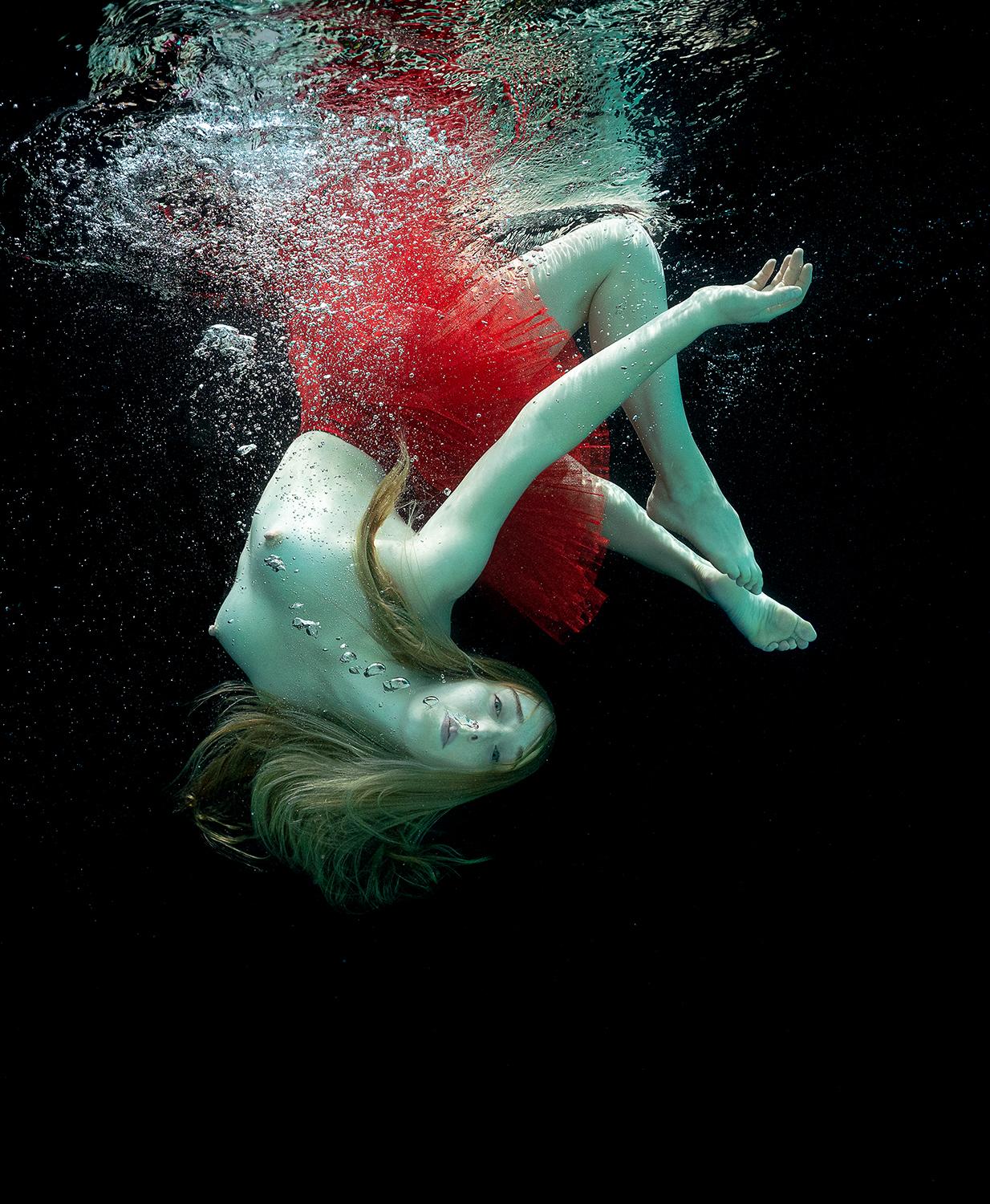 Alex Sher Figurative Photograph - Red Pretzel - underwater nude photograph - archival pigment print 21.3х17.5"