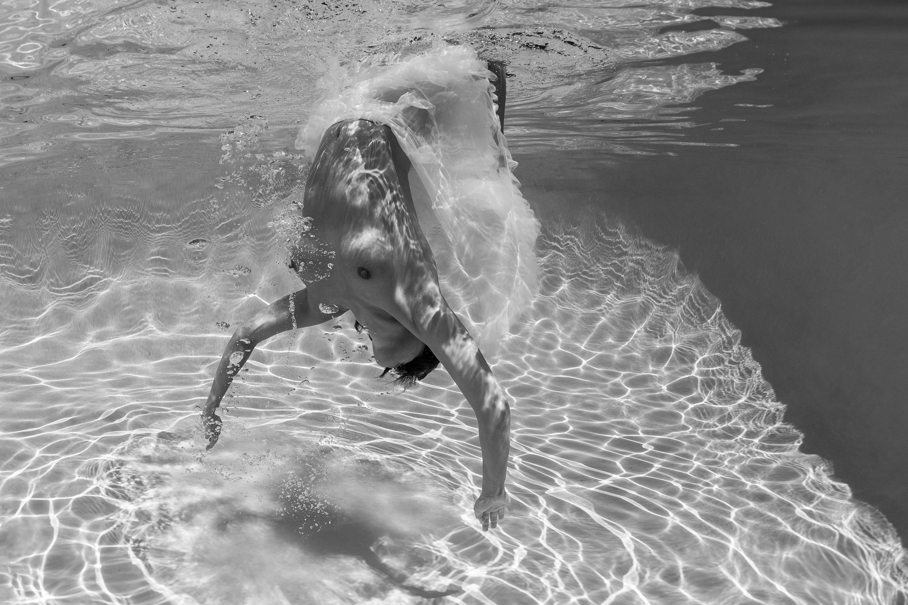 Alex Sher Nude Photograph - Shapes and Shadows - underwater nude b&w photograph - archival pigment 16x24"