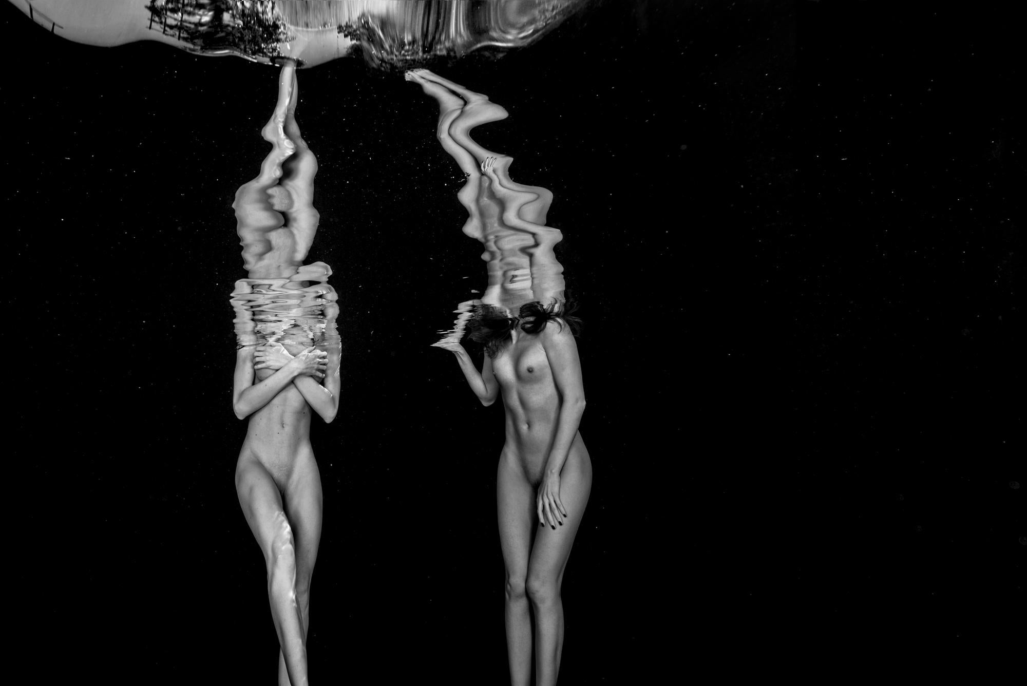 Alex Sher Black and White Photograph - Small Talk - underwater black & white nude photograph - archival pigment 43x64"
