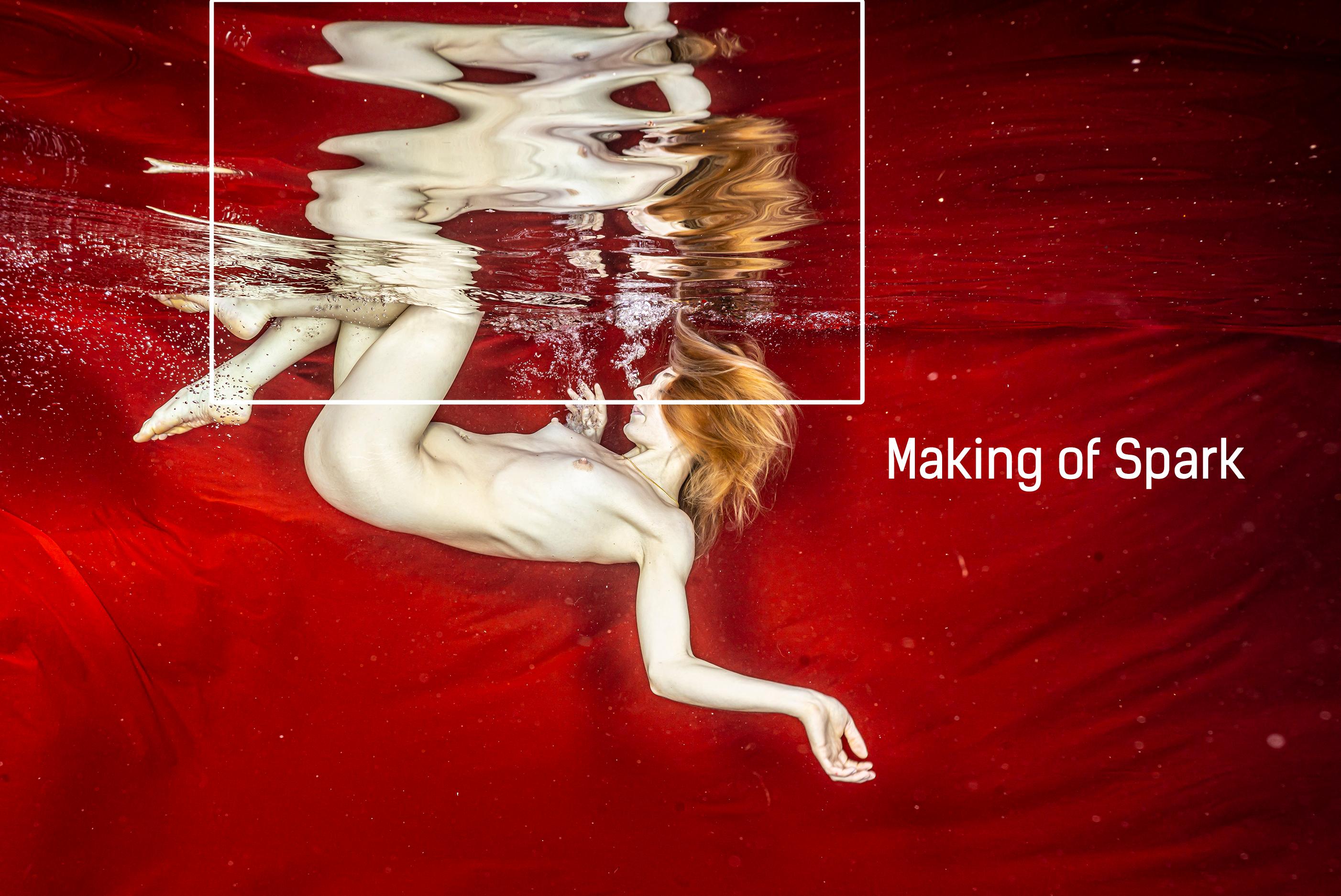 Spark  - underwater nude photograph from series REFLECTIONS - acrylic  - Red Abstract Photograph by Alex Sher