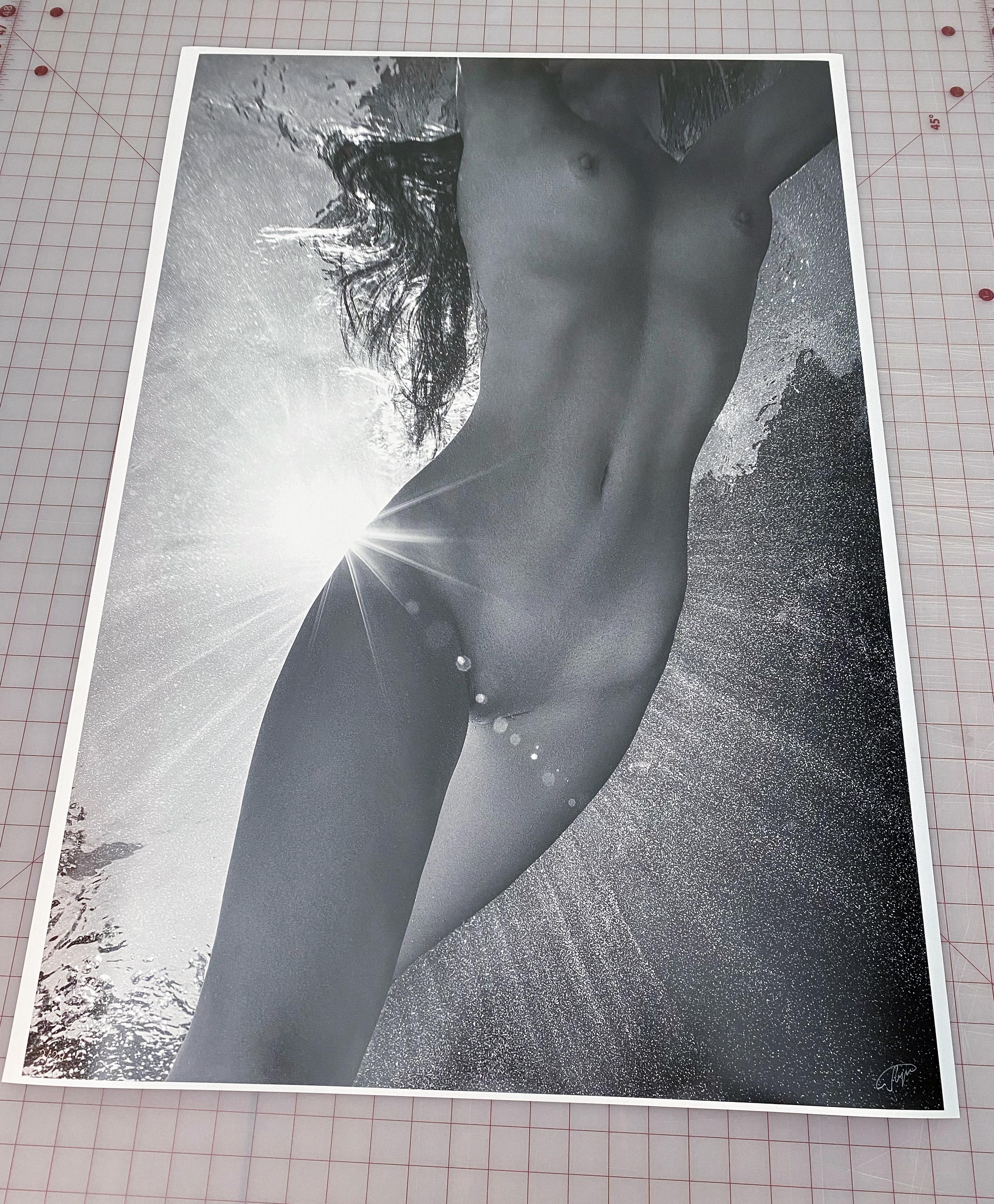 Sunbeams - underwater black & white photograph - archival pigment print - Photograph by Alex Sher